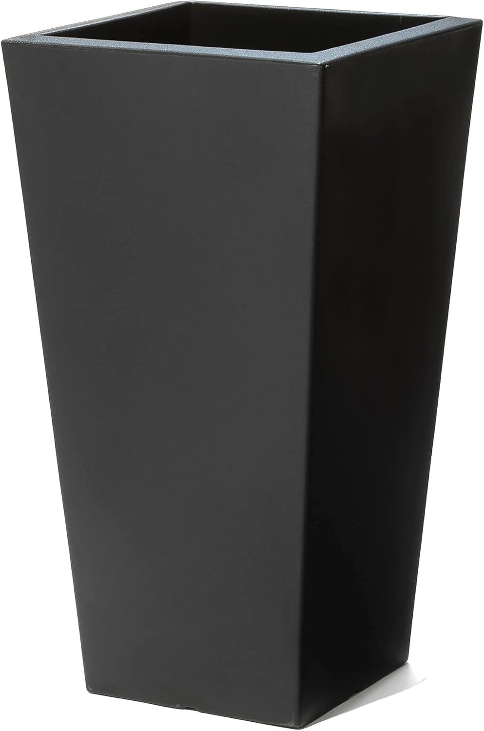 image:imageStep2 Tremont Tall Square Tapered Planter Large Planters for Outdoor Plants Gardening and Flower Pot for Patio or Porch Efficient Drainage Durable Plastic Dark Cedar 2PackOnyx Black