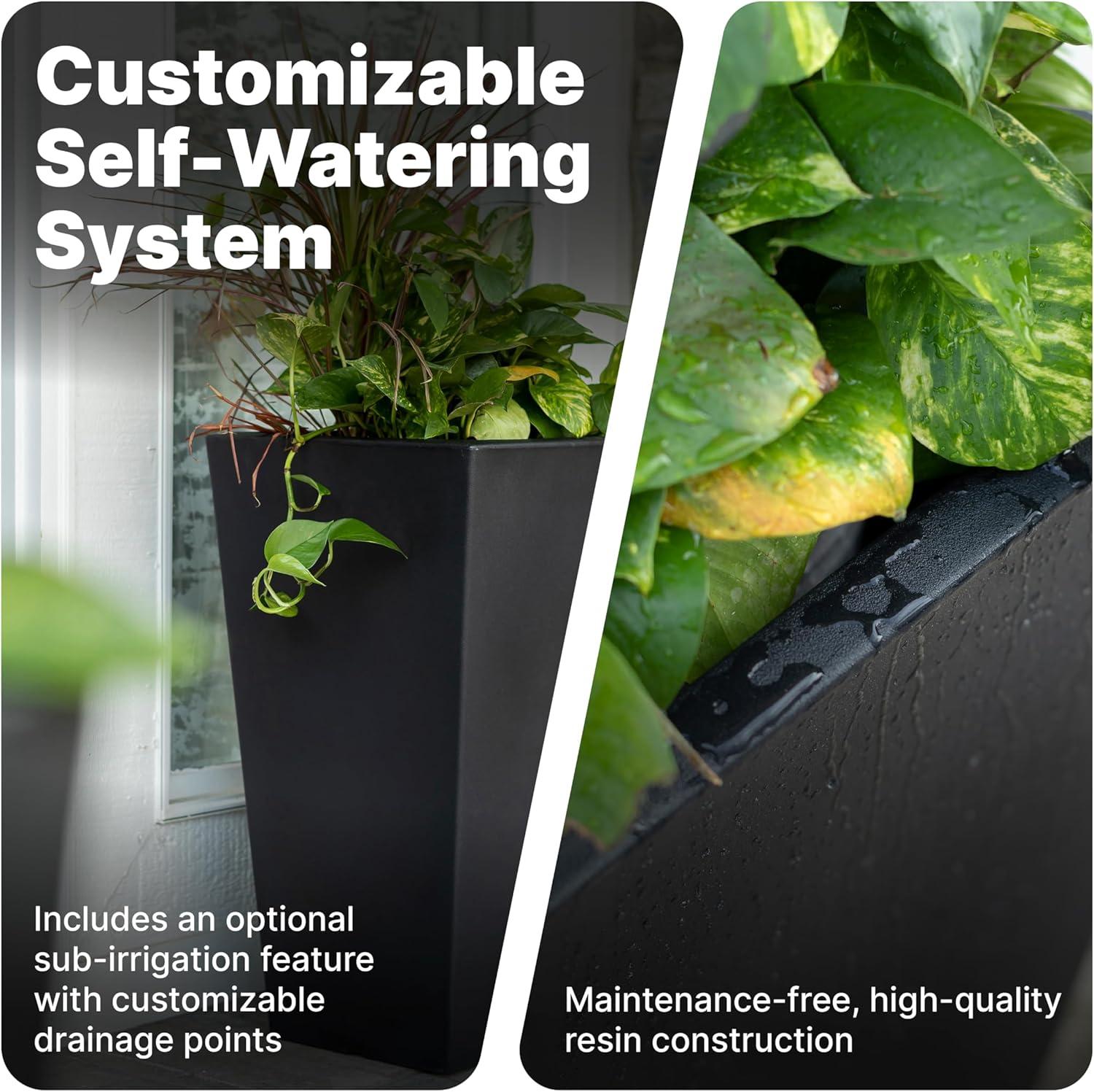image:imageStep2 Tremont Tall Square Tapered Planter Large Planters for Outdoor Plants Gardening and Flower Pot for Patio or Porch Efficient Drainage Durable Plastic Dark Cedar 2PackOnyx Black