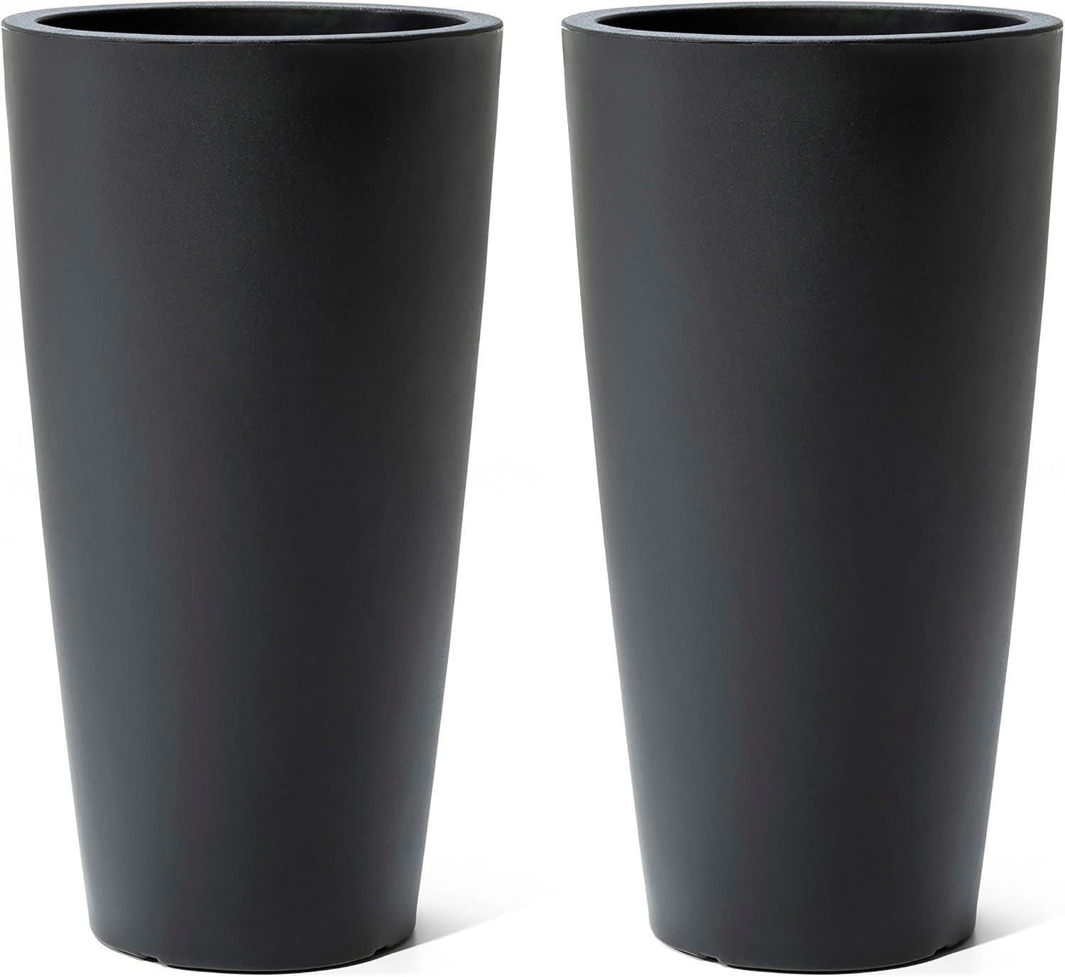 image:imageStep2 Tremont Tall Square Tapered Planter Large Planters for Outdoor Plants Gardening and Flower Pot for Patio or Porch Efficient Drainage Durable Plastic Dark Cedar 2PackOnyx Black