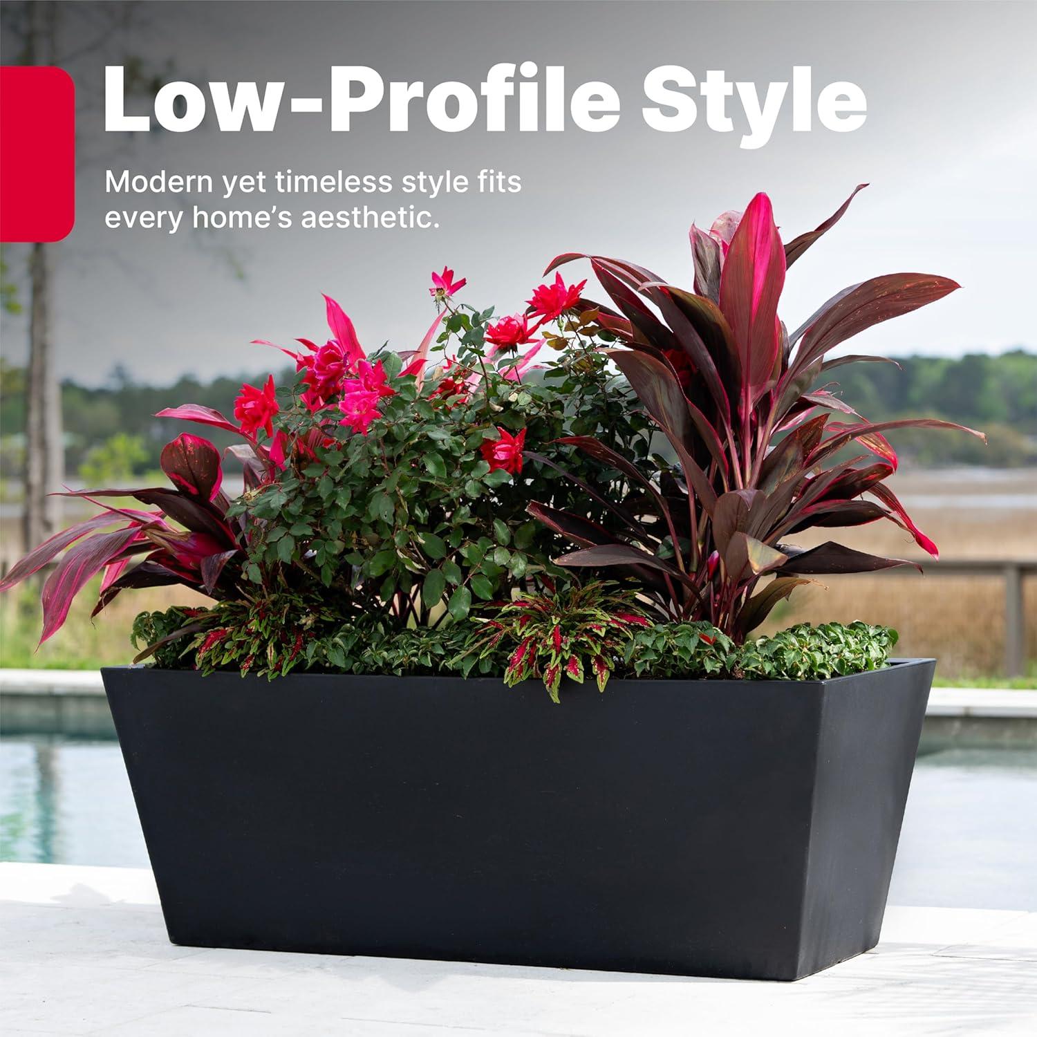 image:imageStep2 Tremont Trough Planter Large Planters for Outdoor Plants Gardening and Flower Pot for Patio or Porch Efficient Drainage Durable Plastic Black 2Pack