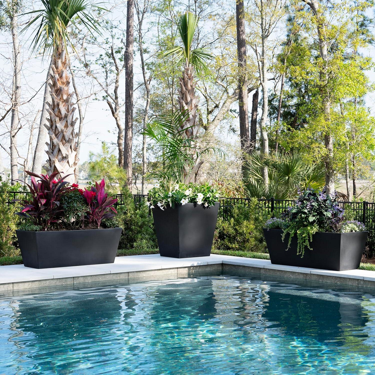 image:imageStep2 Tremont Trough Planter Large Planters for Outdoor Plants Gardening and Flower Pot for Patio or Porch Efficient Drainage Durable Plastic Black 2Pack