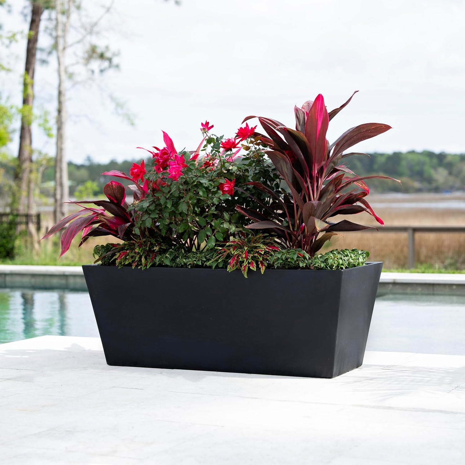 image:imageStep2 Tremont Trough Planter Large Planters for Outdoor Plants Gardening and Flower Pot for Patio or Porch Efficient Drainage Durable Plastic Black 2Pack