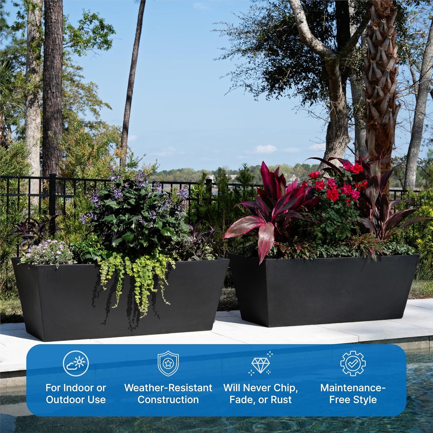 image:imageStep2 Tremont Trough Planter Large Planters for Outdoor Plants Gardening and Flower Pot for Patio or Porch Efficient Drainage Durable Plastic Black 2Pack