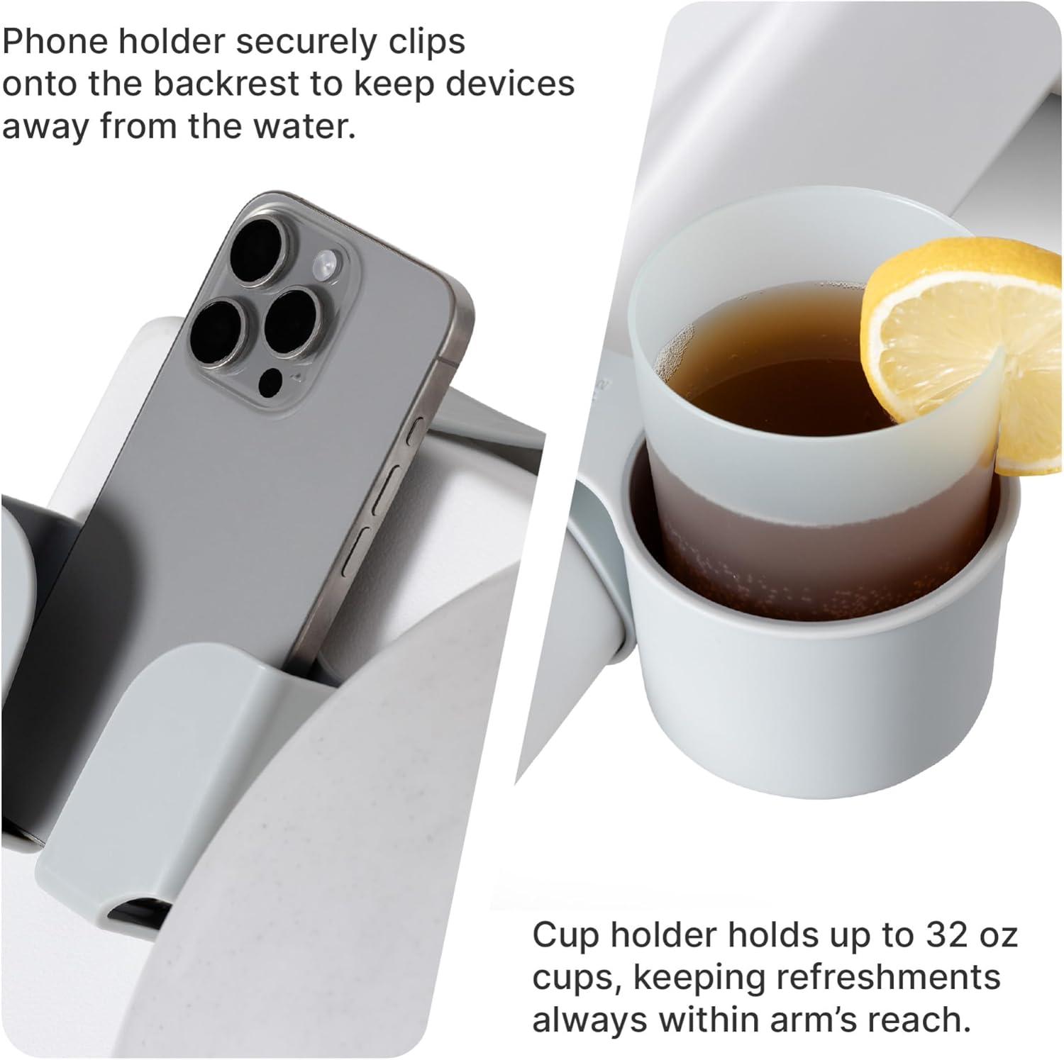 image:imageStep2 Vero Pool Lounger 3Piece Accessories Set Pillow Cup Holder Phone Mount Compatible with Vero Collection BlueGray