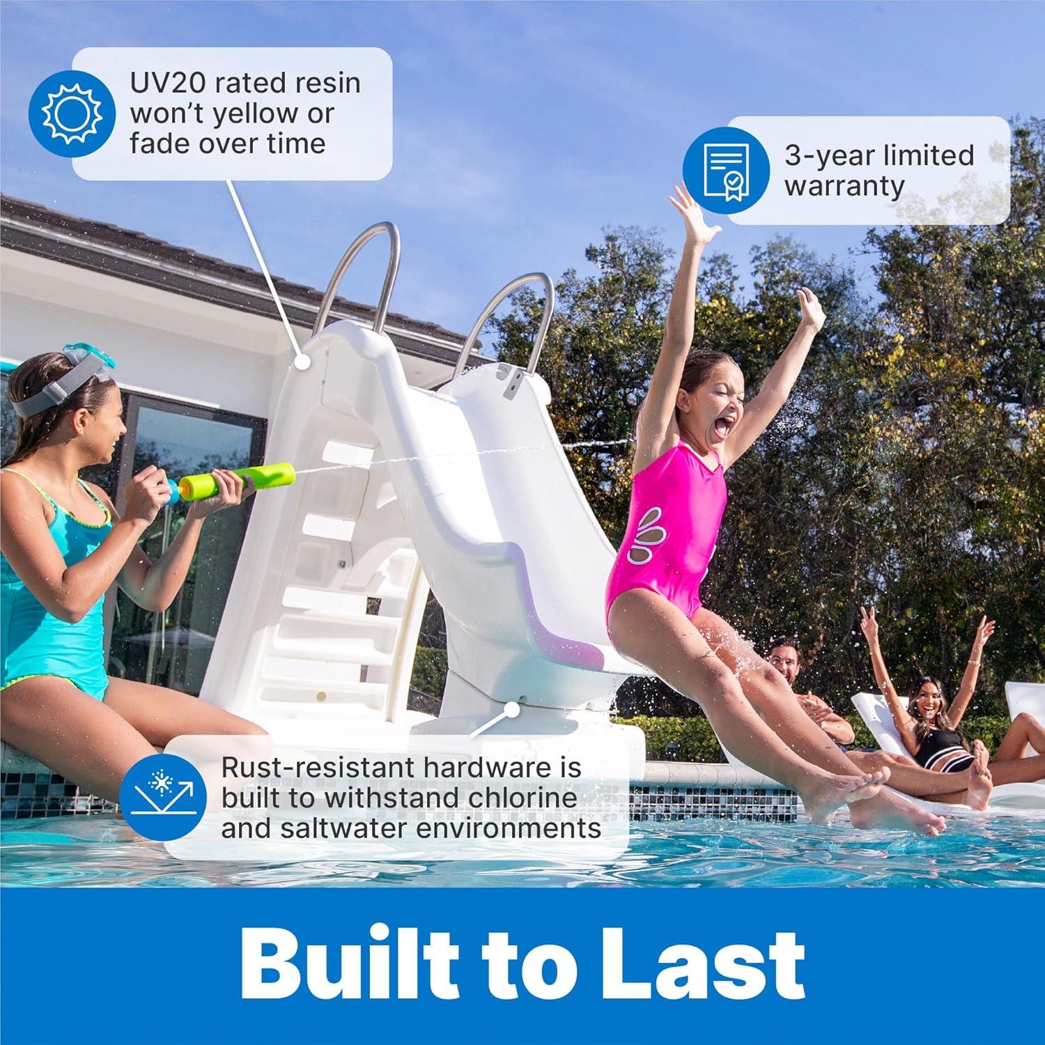 image:imageStep2 Vero Pool Slide OutdoorIndoor Waterproof Patio Furniture NonSlip Steps Hose Attachment Made of Durable Plastic 4 Feet White