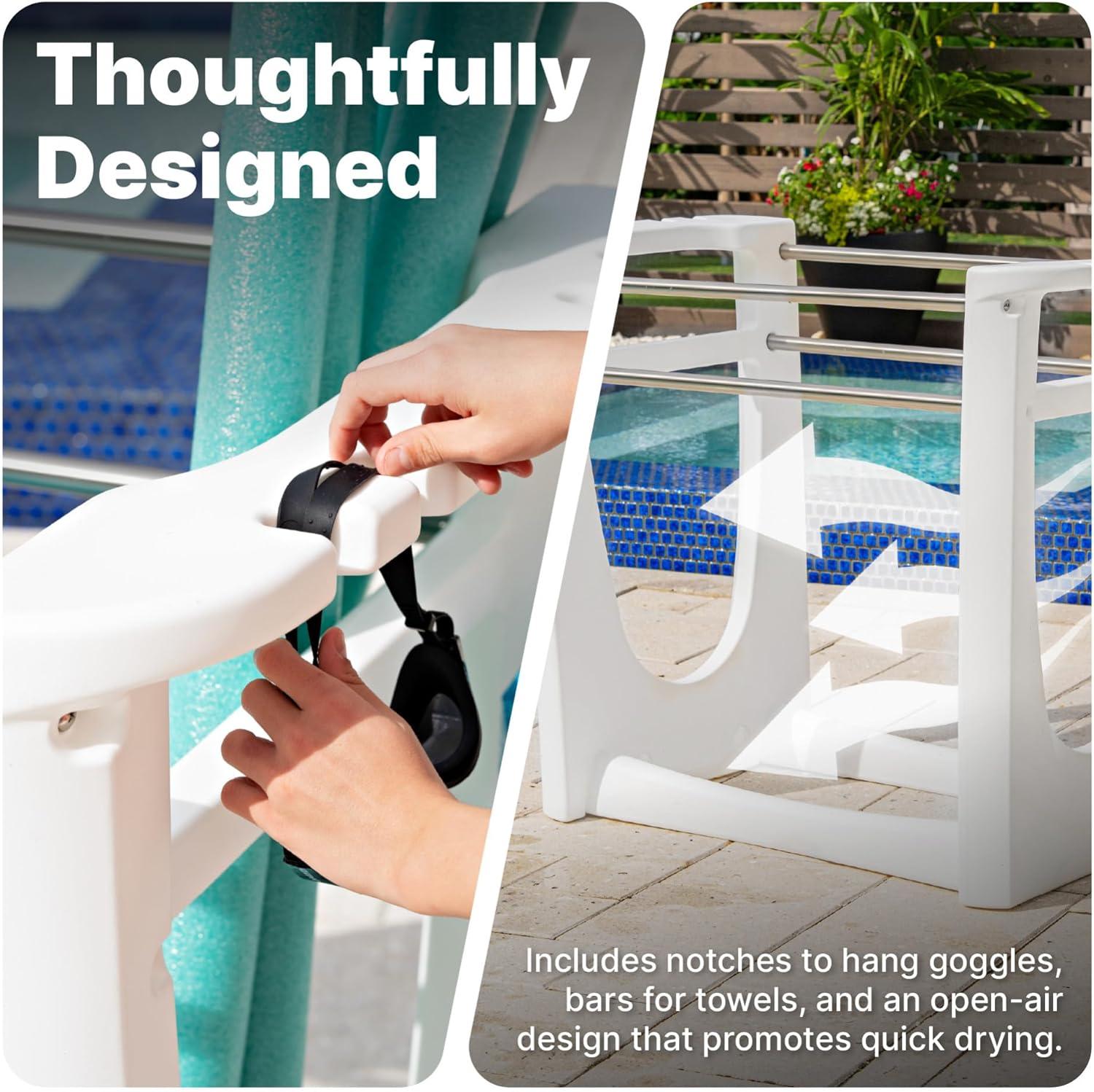 image:imageStep2 Vero Poolside Organizer OutdoorIndoor Waterproof Patio Furniture Pool amp Toy Storage Made of Durable Plastic White