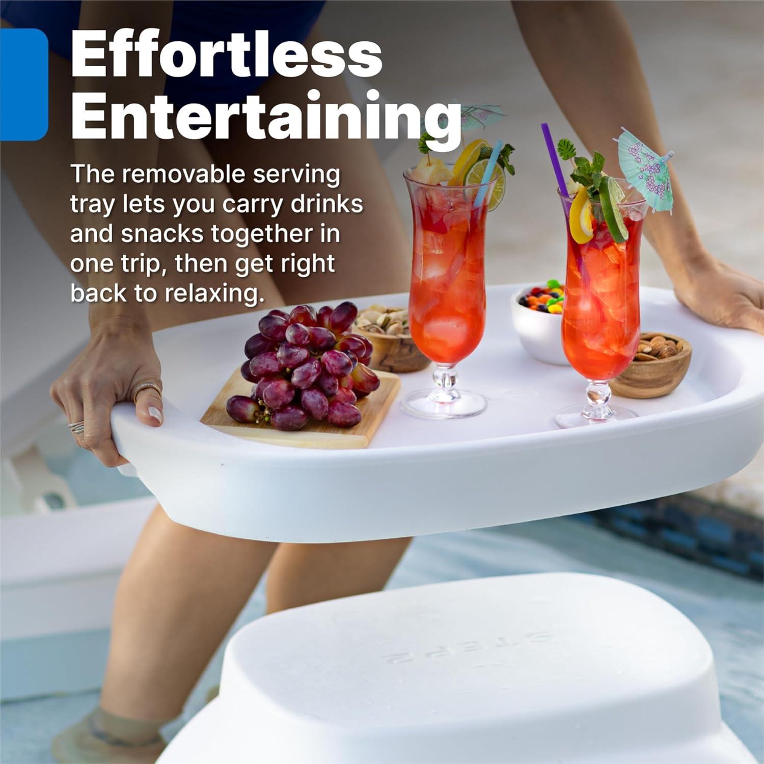 image:imageStep2 Vero Side Table with Serving Tray OutdoorIndoor Waterproof Patio Furniture Use in Pools Up to 9 Water or Poolside Ledge Made of Durable Plastic Integrated Weight System White