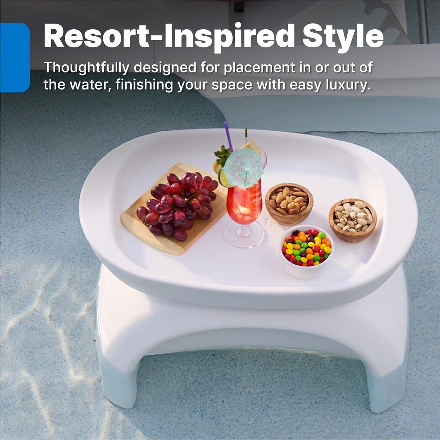 image:imageStep2 Vero Side Table with Serving Tray OutdoorIndoor Waterproof Patio Furniture Use in Pools Up to 9 Water or Poolside Ledge Made of Durable Plastic Integrated Weight System White
