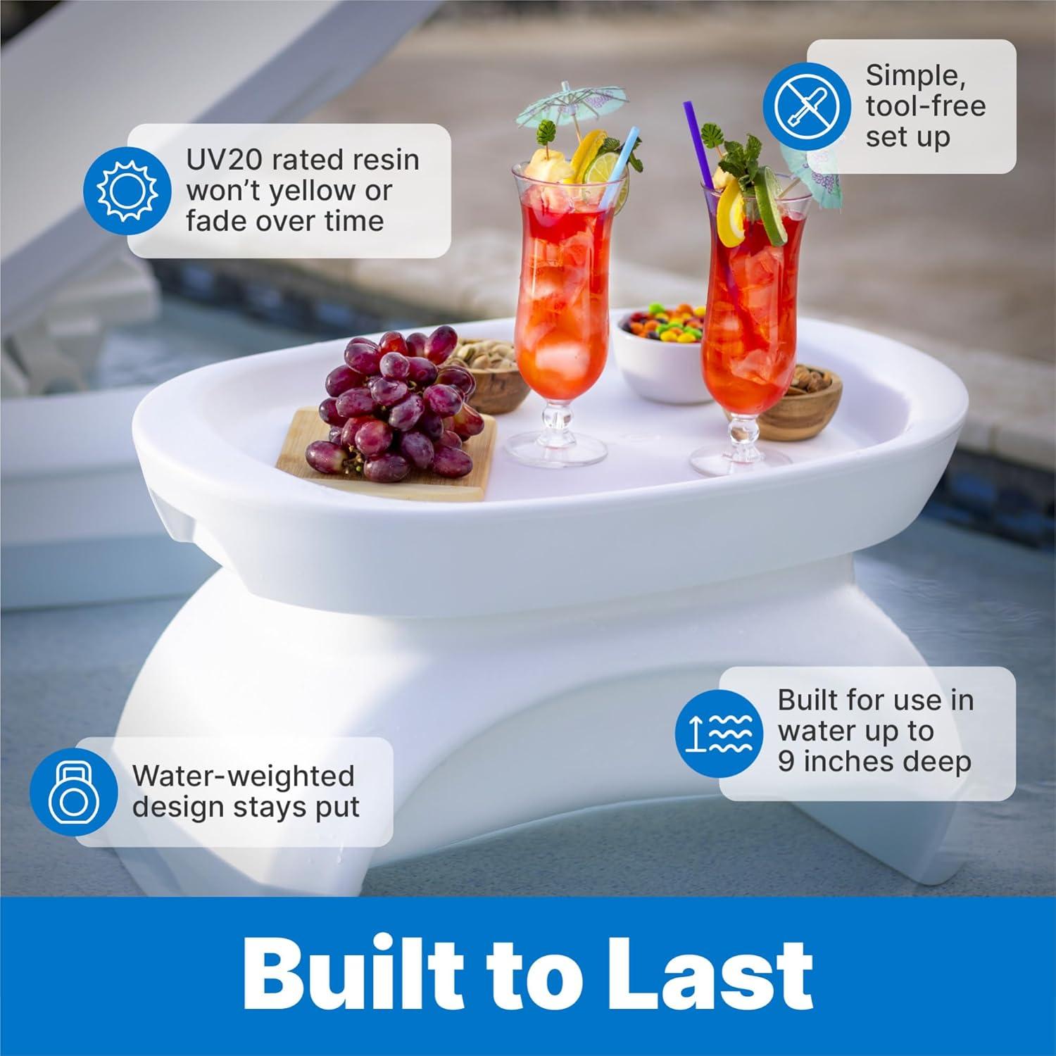 image:imageStep2 Vero Side Table with Serving Tray OutdoorIndoor Waterproof Patio Furniture Use in Pools Up to 9 Water or Poolside Ledge Made of Durable Plastic Integrated Weight System White