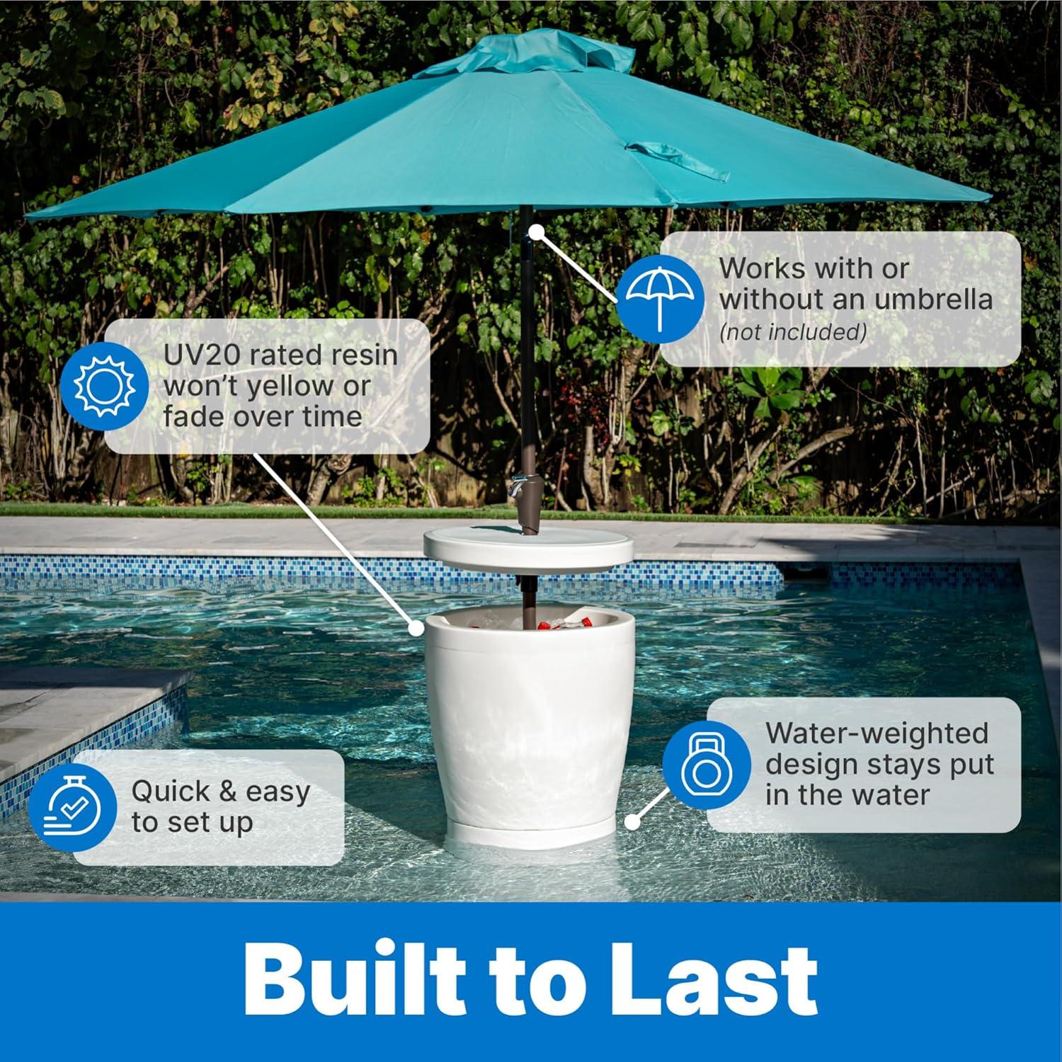 image:imageStep2 Vero inPool Shade Table Portable Pool amp Patio Furniture Doubles as Cooler Add Umbrella for Shade Waterproof White