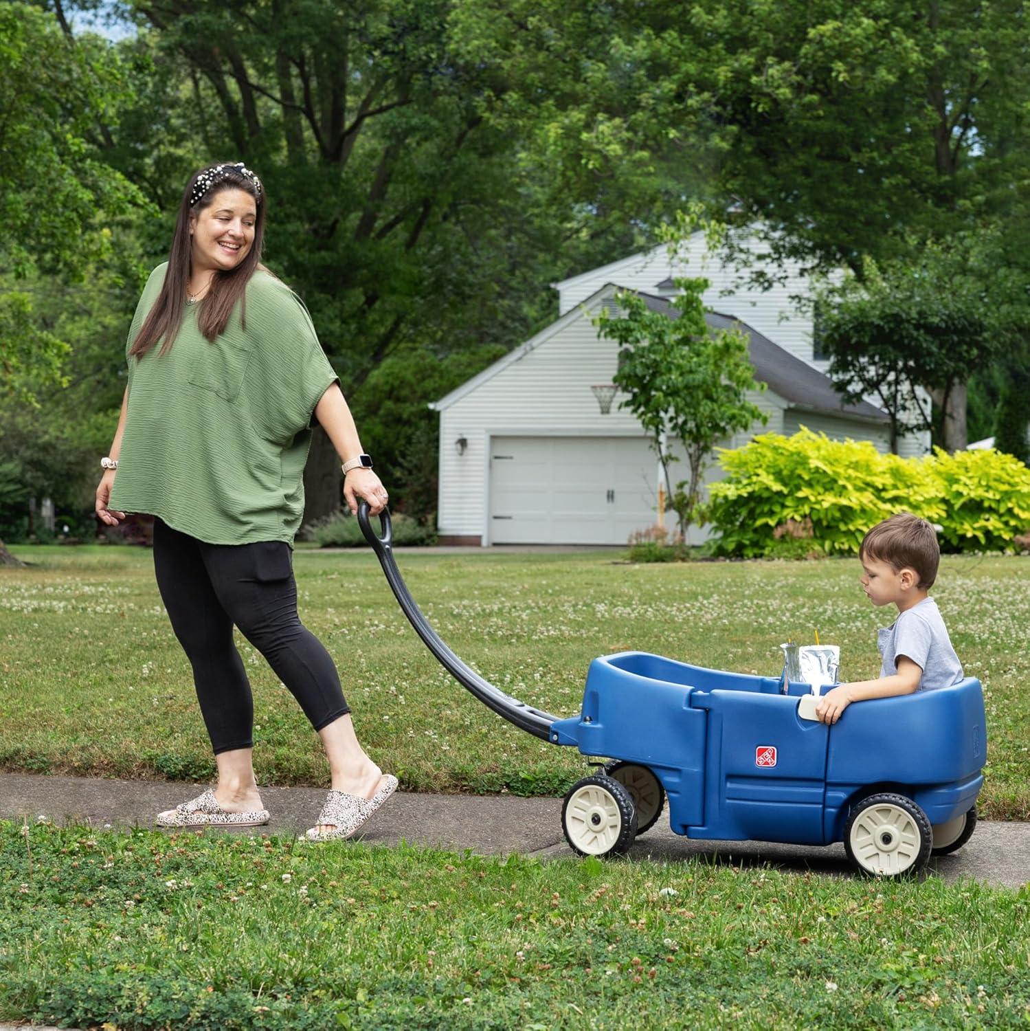image:imageStep2 Wagon for Two Plus Kids Ride On Toy Stroller Substitute Includes Seat Belts Made of Durable Plastic Max Weight 75 lbs For Toddlers 155 Years Old Denim Blue