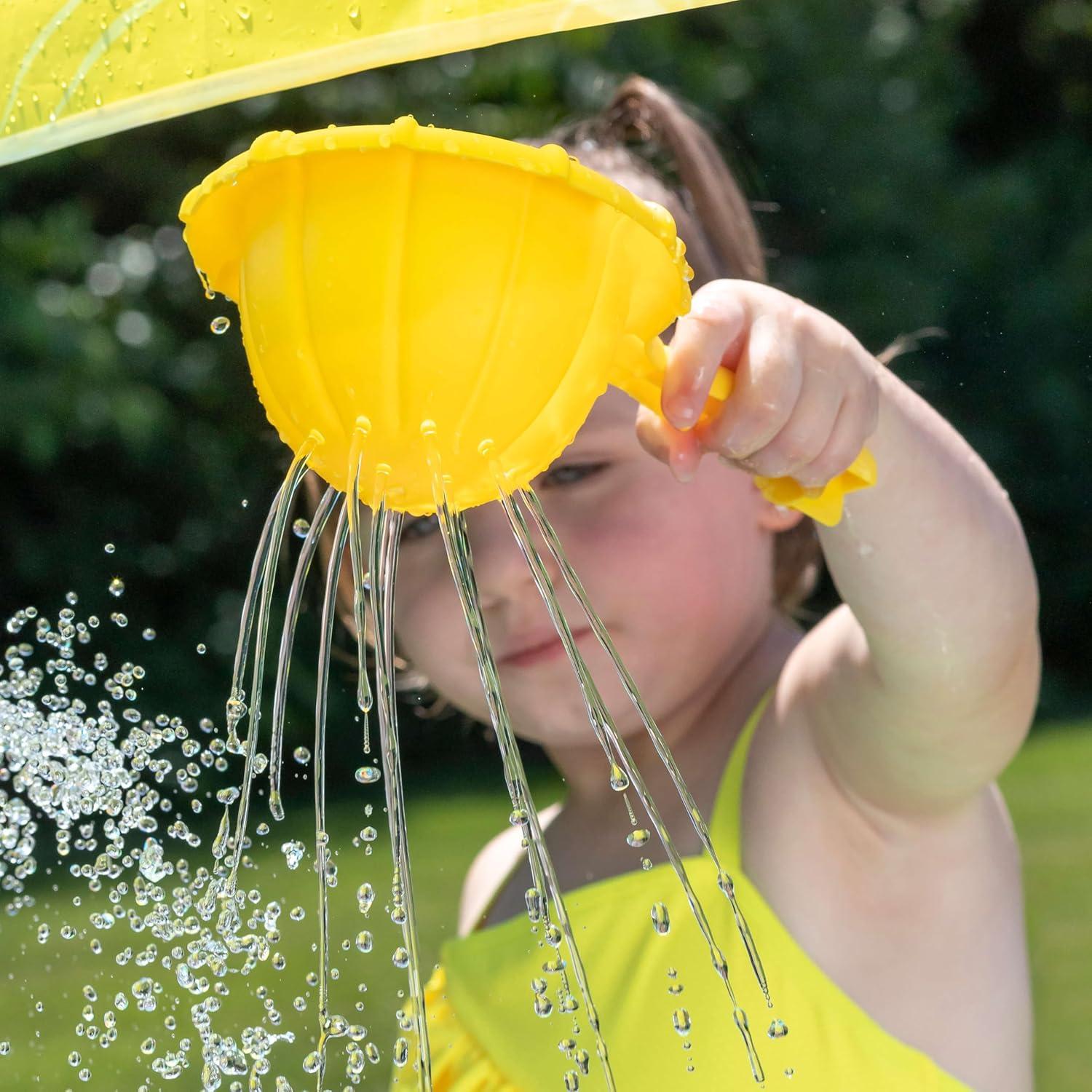 image:imageStep2 Waterpark Wonders Two Tier Water Table Kids Water Activity Sensory Playset with Umbrella Garden Hose Sprinkler Attachment 11 Piece Accessories Outdoor Summer Toy Ages 18 Months Blue