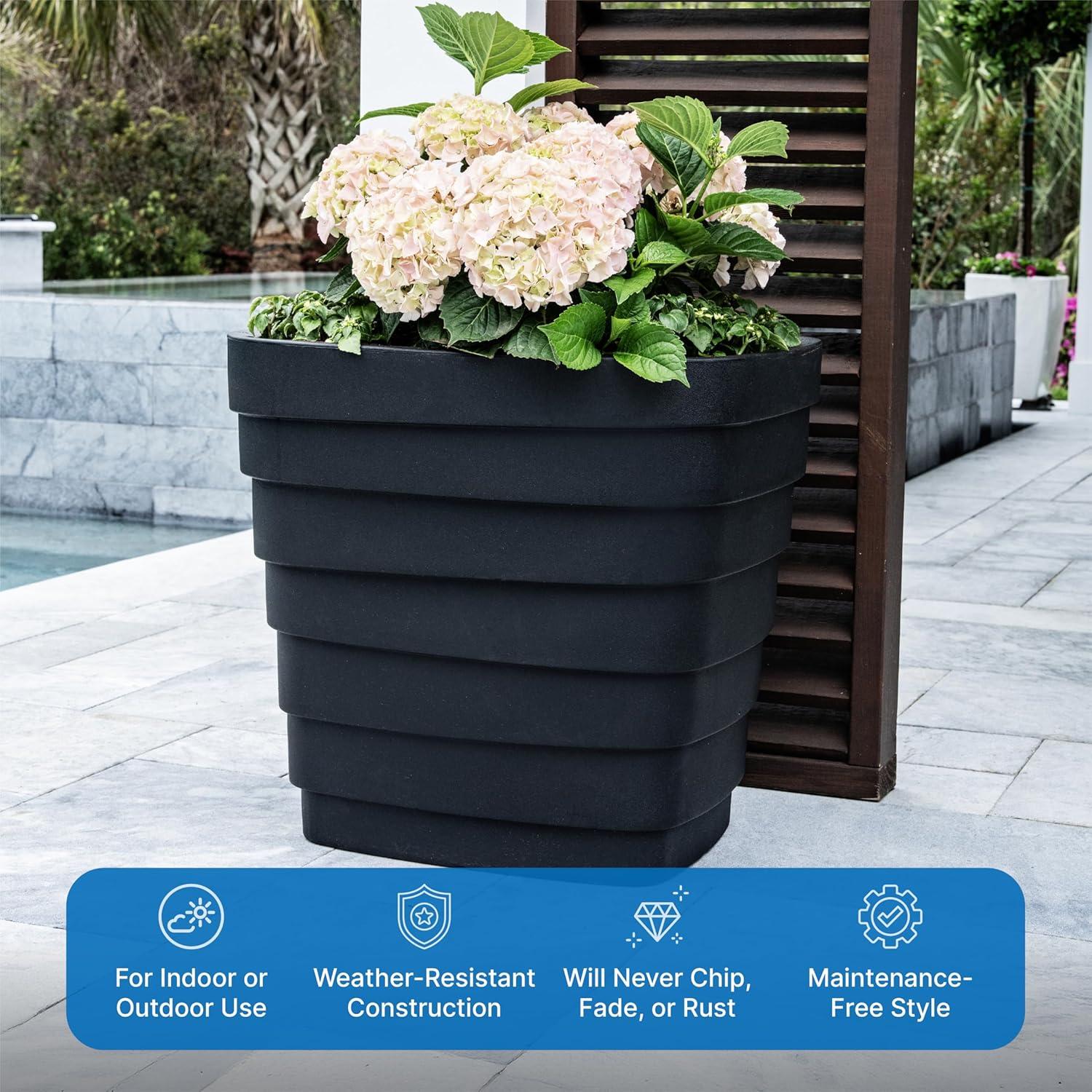image:imageStep2 Wave 20x24 Planter Large Planters for Outdoor Plants Gardening and Flower Pot for Patio or Porch Efficient Drainage Durable Plastic White 2PackBlack