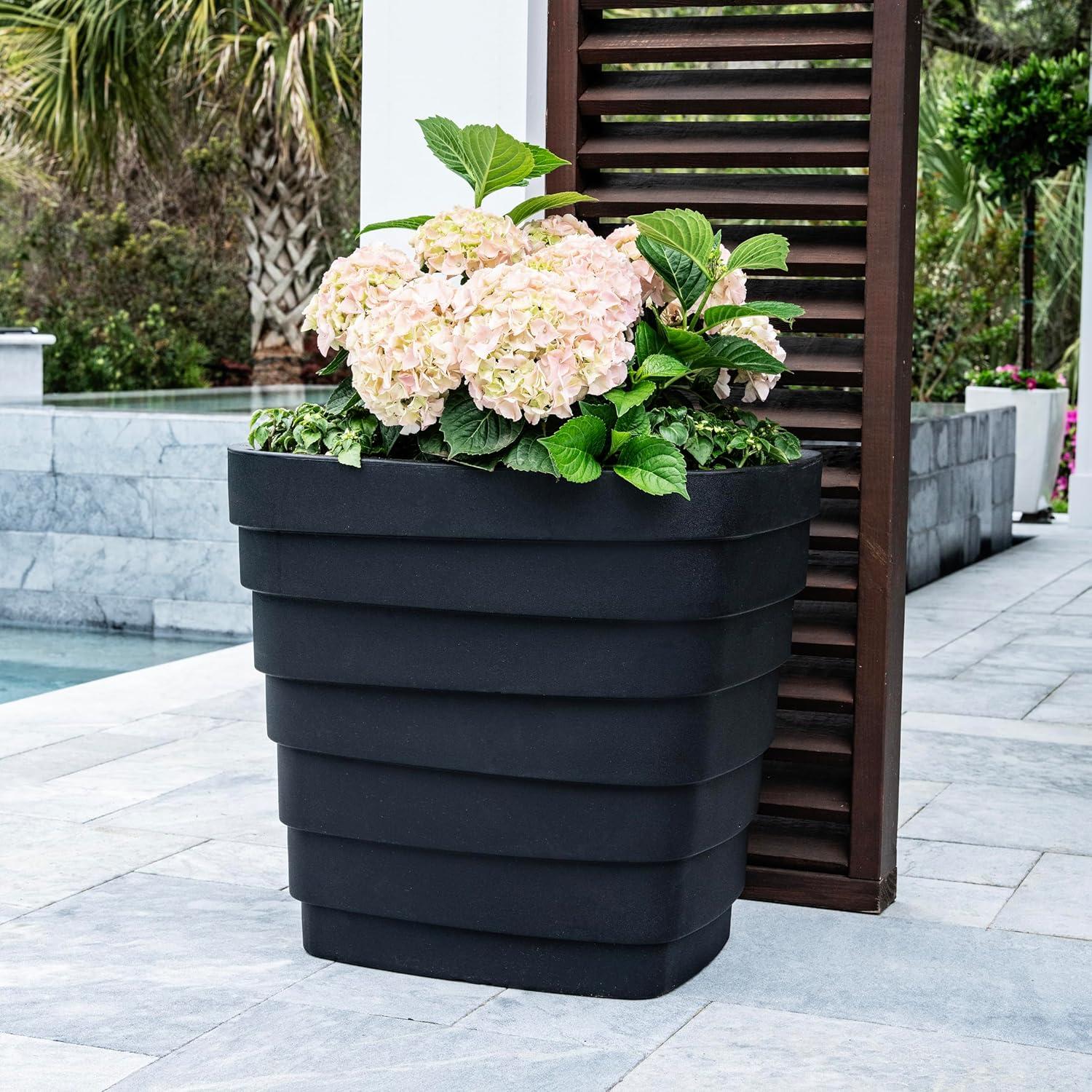 image:imageStep2 Wave 20x24 Planter Large Planters for Outdoor Plants Gardening and Flower Pot for Patio or Porch Efficient Drainage Durable Plastic White 2PackBlack