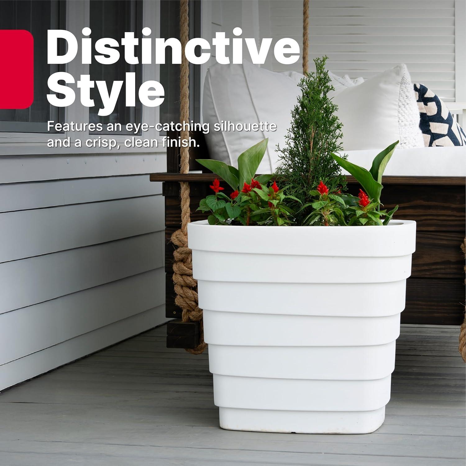 image:imageStep2 Wave 20x24 Planter Large Planters for Outdoor Plants Gardening and Flower Pot for Patio or Porch Efficient Drainage Durable Plastic White 2PackWhite