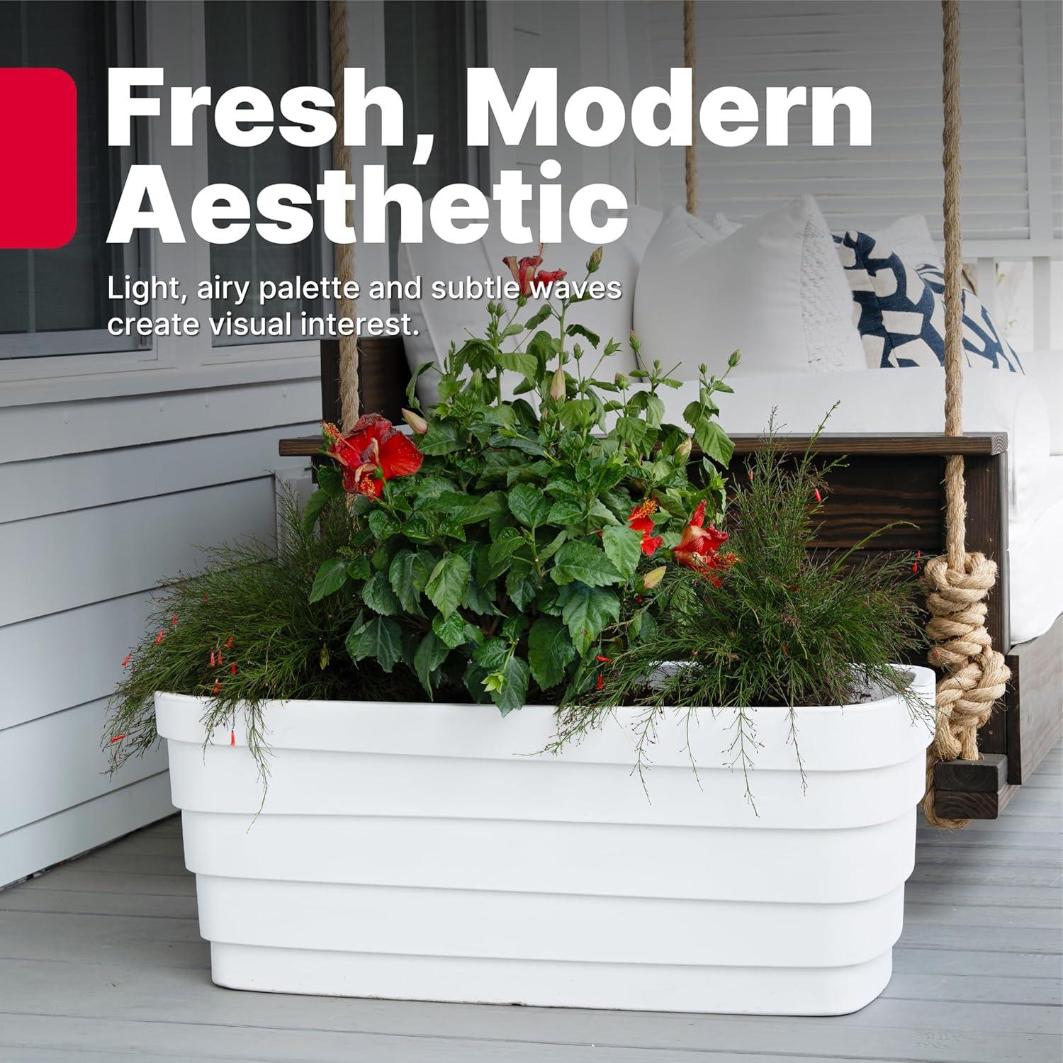 image:imageStep2 Wave Trough Planter Large Planters for Outdoor Plants Gardening and Flower Pot for Patio or Porch Efficient Drainage Durable Plastic White 2PackWhite