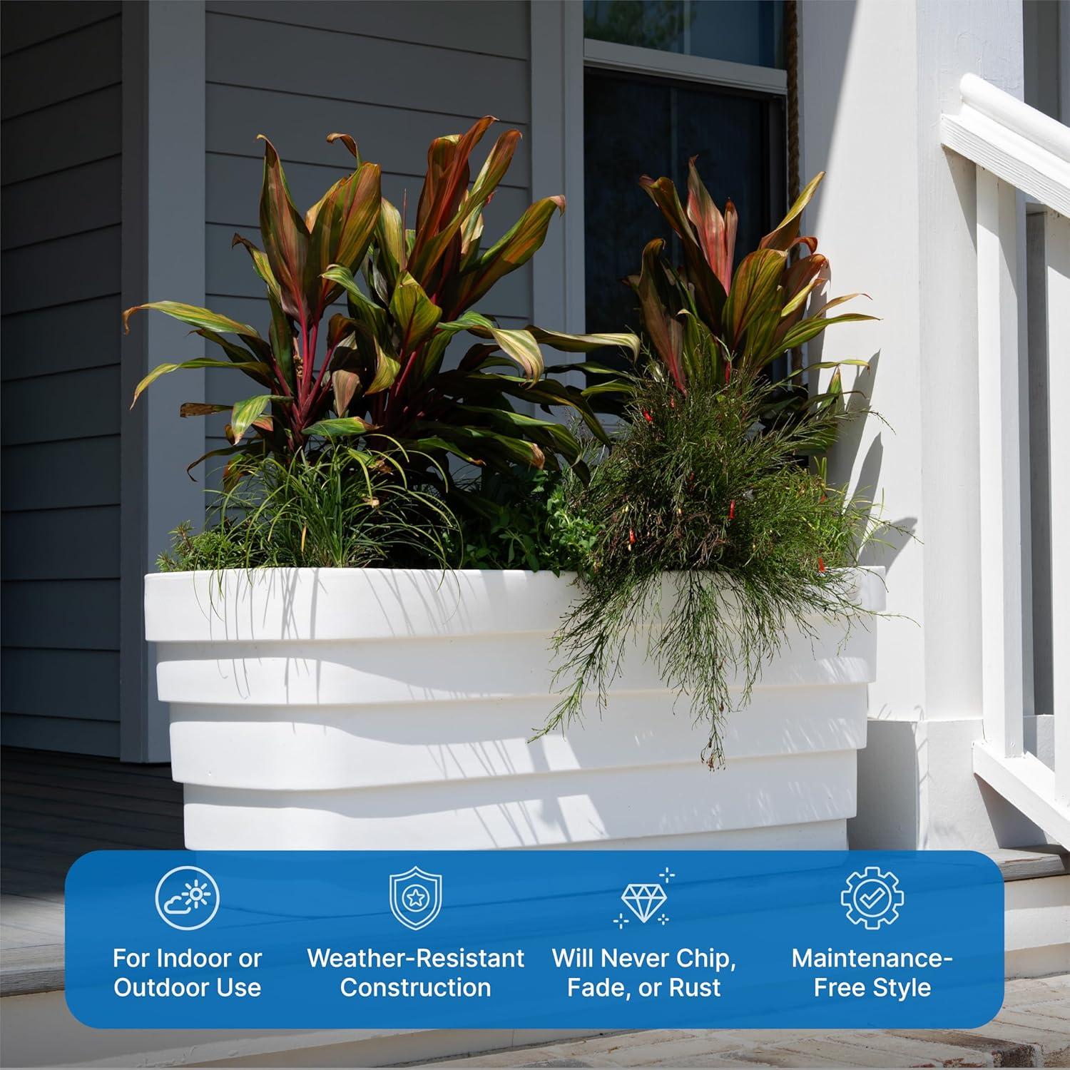 image:imageStep2 Wave Trough Planter Large Planters for Outdoor Plants Gardening and Flower Pot for Patio or Porch Efficient Drainage Durable Plastic White 2PackWhite