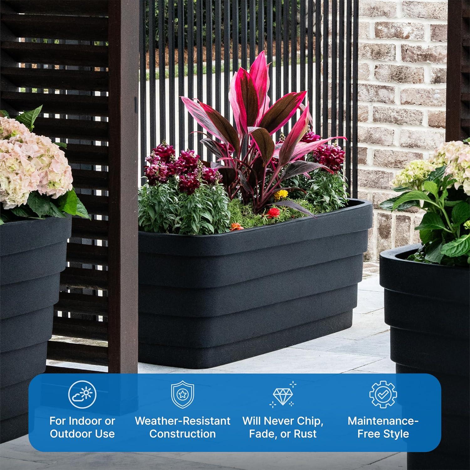 image:imageStep2 Wave Trough Planter Large Planters for Outdoor Plants Gardening and Flower Pot for Patio or Porch Efficient Drainage Durable Plastic White 2PackBlack