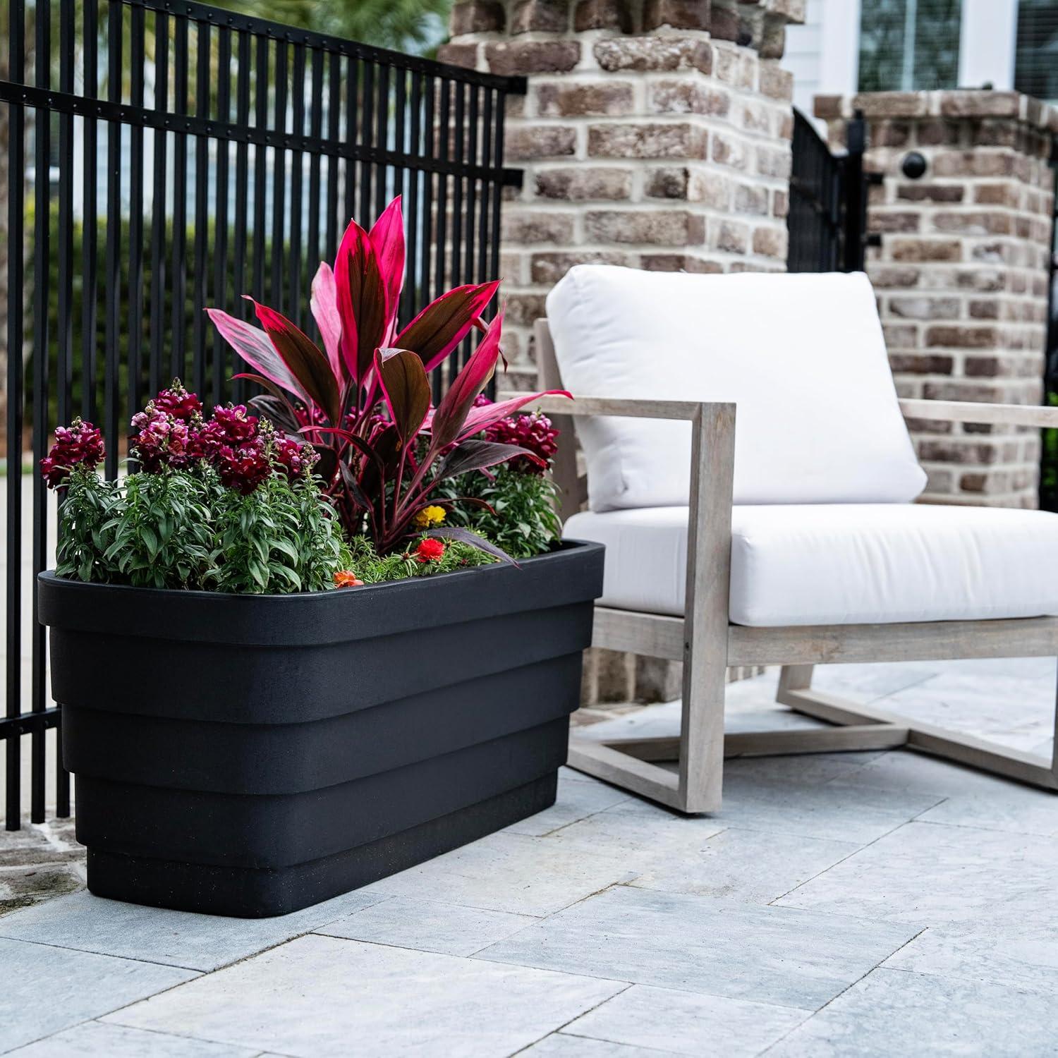 image:imageStep2 Wave Trough Planter Large Planters for Outdoor Plants Gardening and Flower Pot for Patio or Porch Efficient Drainage Durable Plastic White 2PackBlack