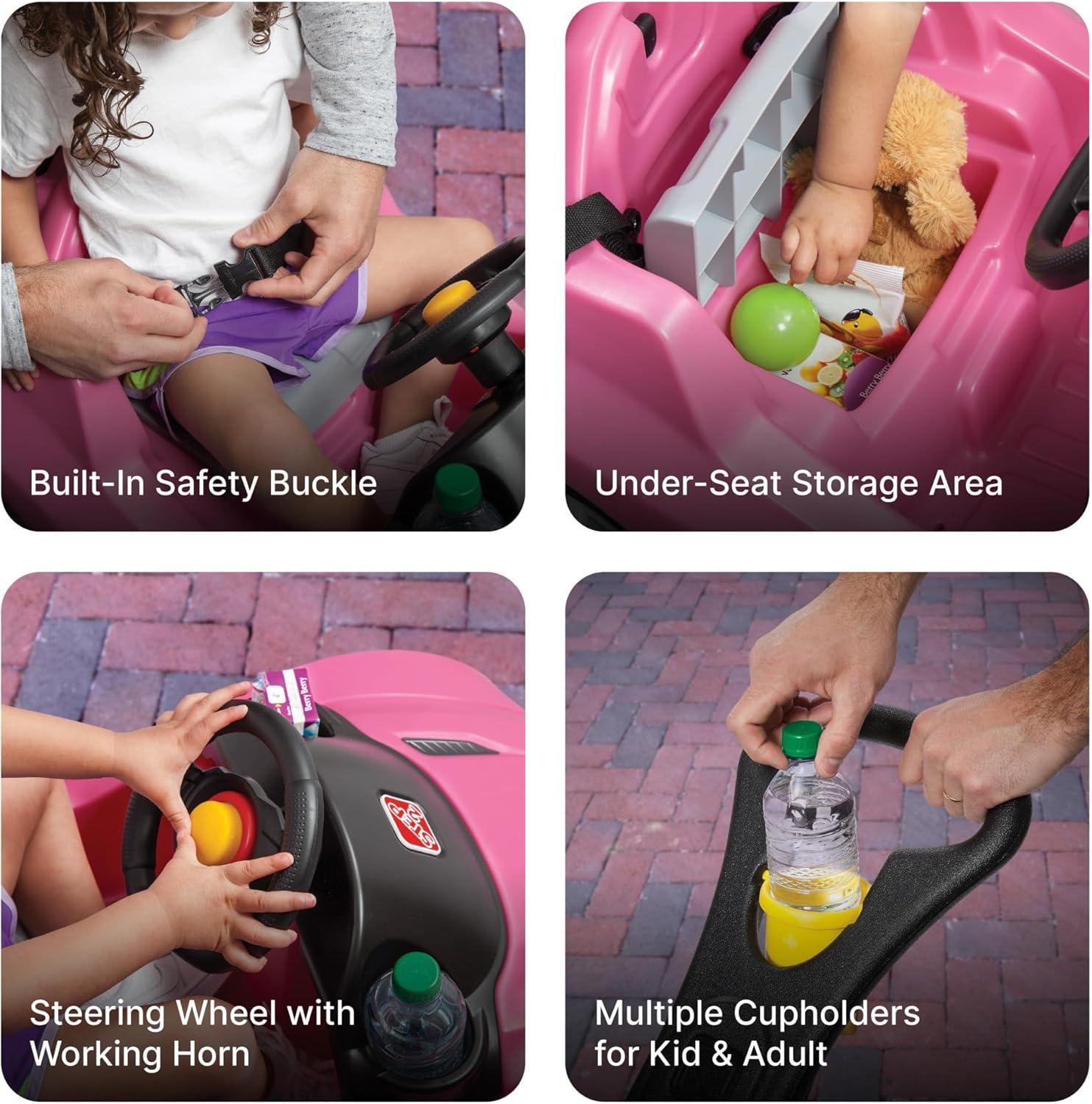 image:imageStep2 Whisper Ride Cruiser Kids Push Car Ride On Toy Stroller Substitute Includes Seat Belt amp Horn Made of Durable Plastic Max Weight 50 lbs For Toddlers 154 Years Old PinkPink