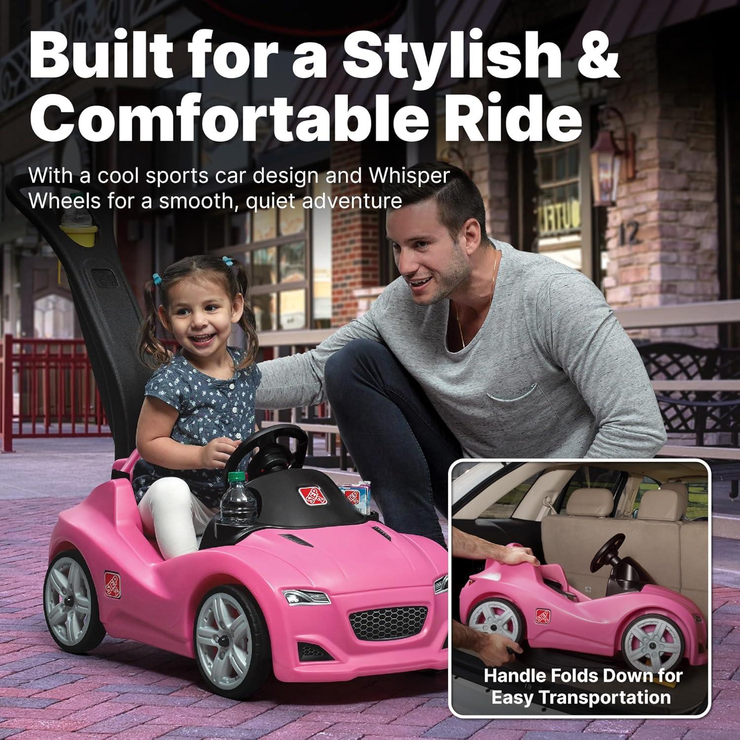 image:imageStep2 Whisper Ride Cruiser Kids Push Car Ride On Toy Stroller Substitute Includes Seat Belt amp Horn Made of Durable Plastic Max Weight 50 lbs For Toddlers 154 Years Old PinkPink