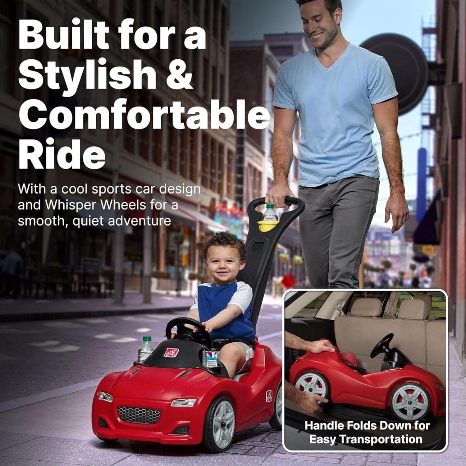 image:imageStep2 Whisper Ride Cruiser Kids Push Car Ride On Toy Stroller Substitute Includes Seat Belt amp Horn Made of Durable Plastic Max Weight 50 lbs For Toddlers 154 Years Old PinkRed