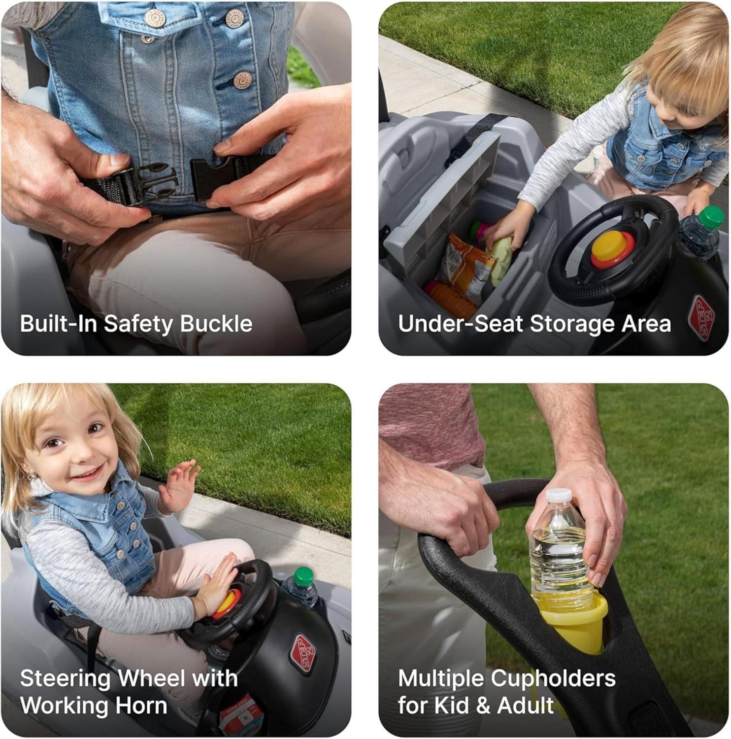 image:imageStep2 Whisper Ride Cruiser Kids Push Car Ride On Toy Stroller Substitute Includes Seat Belt amp Horn Made of Durable Plastic Max Weight 50 lbs For Toddlers 154 Years Old PinkGray