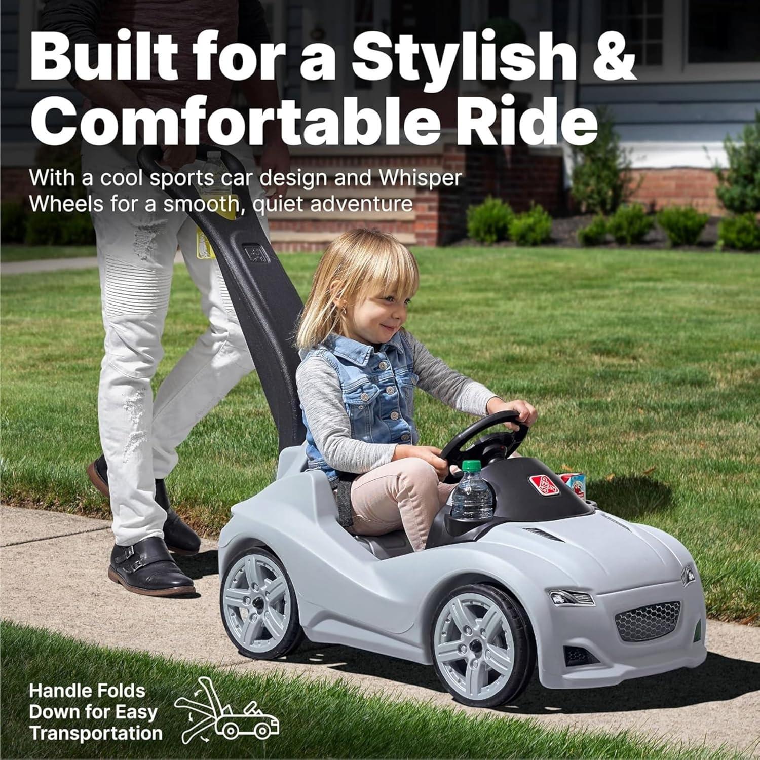 image:imageStep2 Whisper Ride Cruiser Kids Push Car Ride On Toy Stroller Substitute Includes Seat Belt amp Horn Made of Durable Plastic Max Weight 50 lbs For Toddlers 154 Years Old PinkGray
