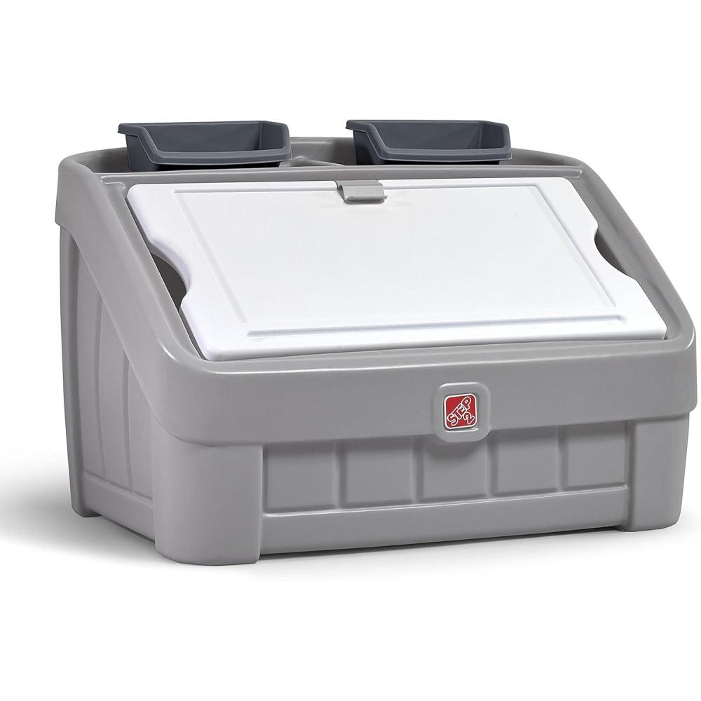 image:imageStep2 2in1 Toy Box amp Art Lid Kids Toy Storage Bin amp Organizer Easel amp Chest in One Made of Durable Plastic For Toddlers 2 Years Old TanGray