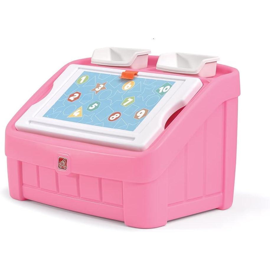 image:imageStep2 2in1 Toy Box amp Art Lid Kids Toy Storage Bin amp Organizer Easel amp Chest in One Made of Durable Plastic For Toddlers 2 Years Old TanPink