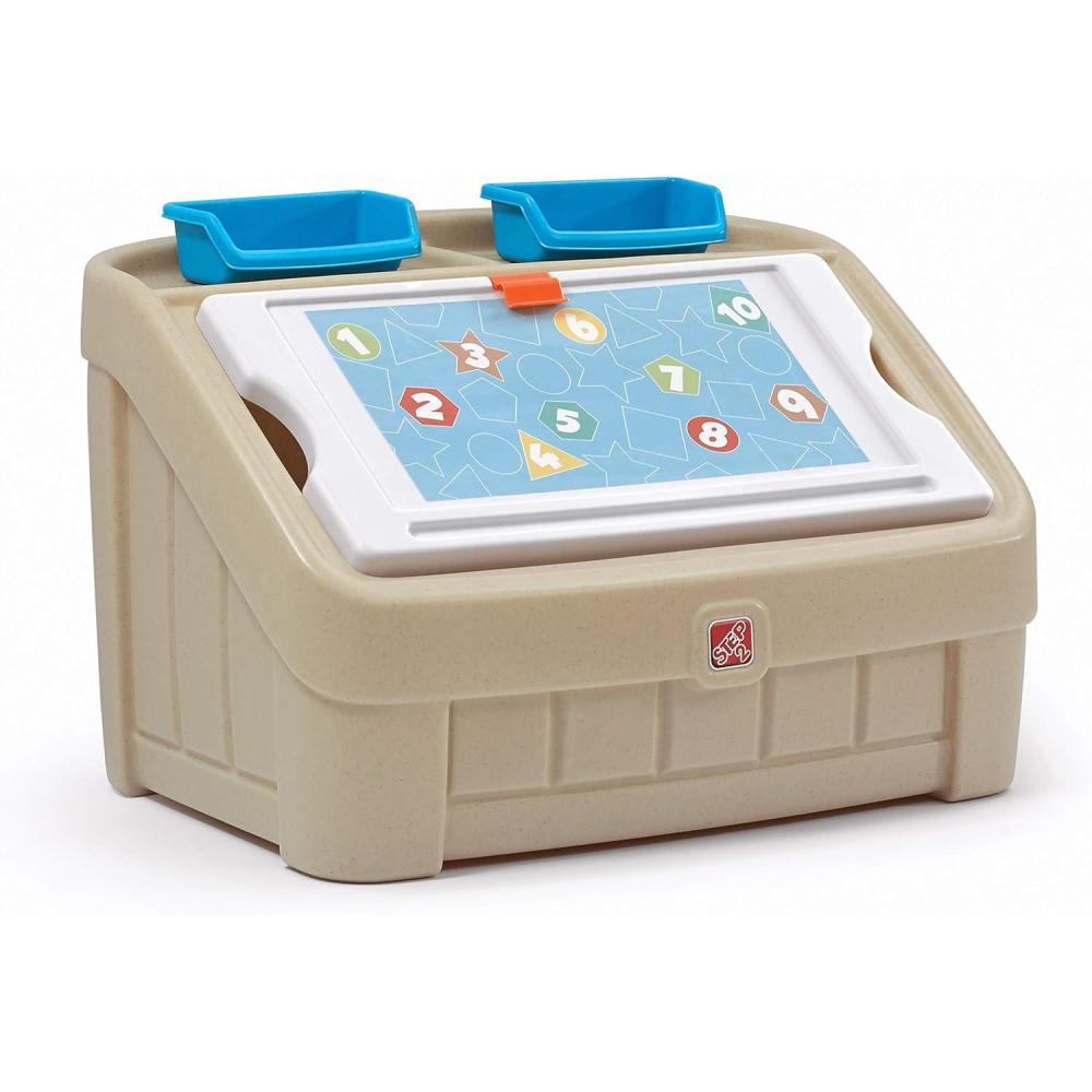 image:imageStep2 2in1 Toy Box amp Art Lid Kids Toy Storage Bin amp Organizer Easel amp Chest in One Made of Durable Plastic For Toddlers 2 Years Old TanTan
