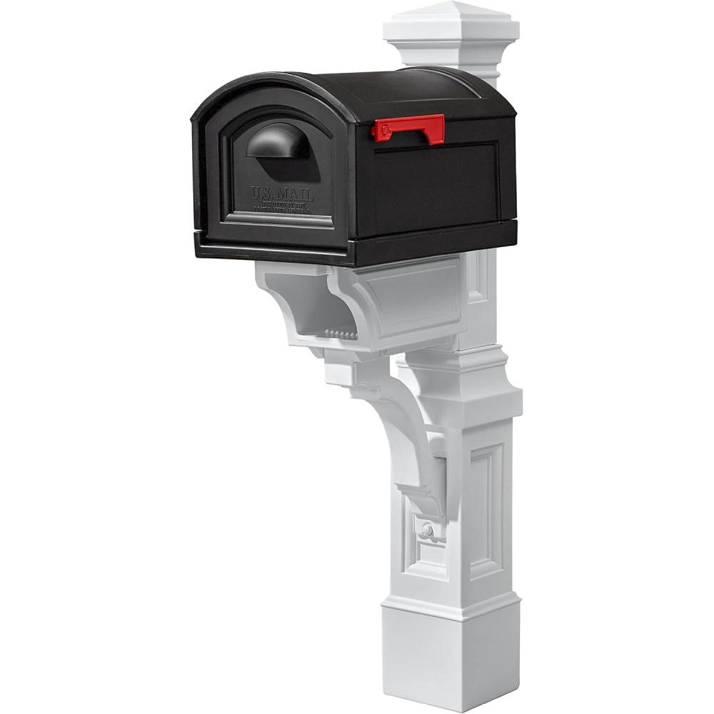 image:imageStep2 Atherton Mail Post Mailbox Not Included Weather Resistant Large Outdoor Mailbox Post Made of Durable Plastic Easy to Install Classic WhiteClassic White Mail Post and Onyx Black Xl Mailbox