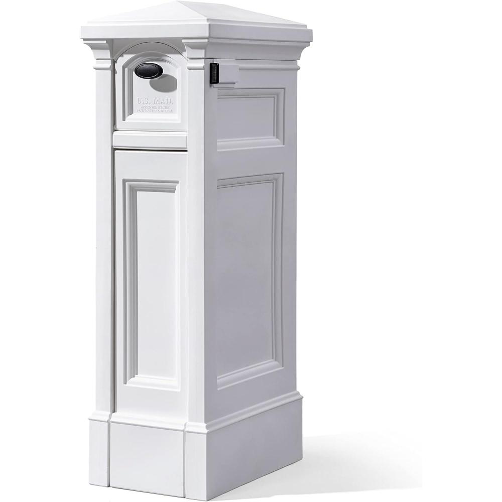 image:imageStep2 Atherton Reserve Storage Mailbox amp Post Extra Storage Weather Resistant Large Outdoor Mailboxes Made of Durable Plastic Easy to Install Flag Included Classic WhiteClassic White
