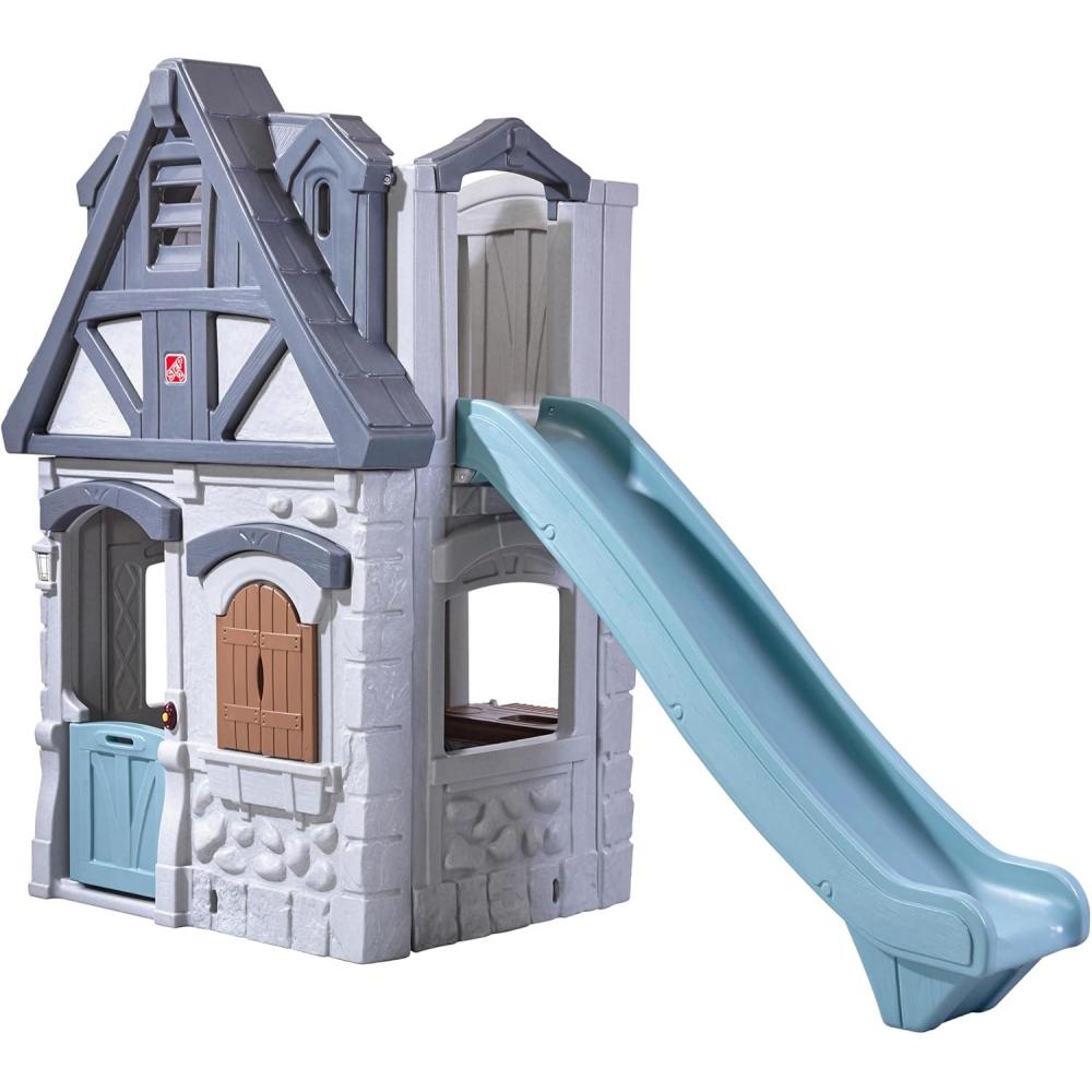 image:imageStep2 Enchanting Adventures 2Story Kids Playhouse Outdoor Playhouse with Kitchenette amp Slide Rock Climbing Wall Made of Durable Plastice For Toddlers 48 Years OldPlayhouse  Slide