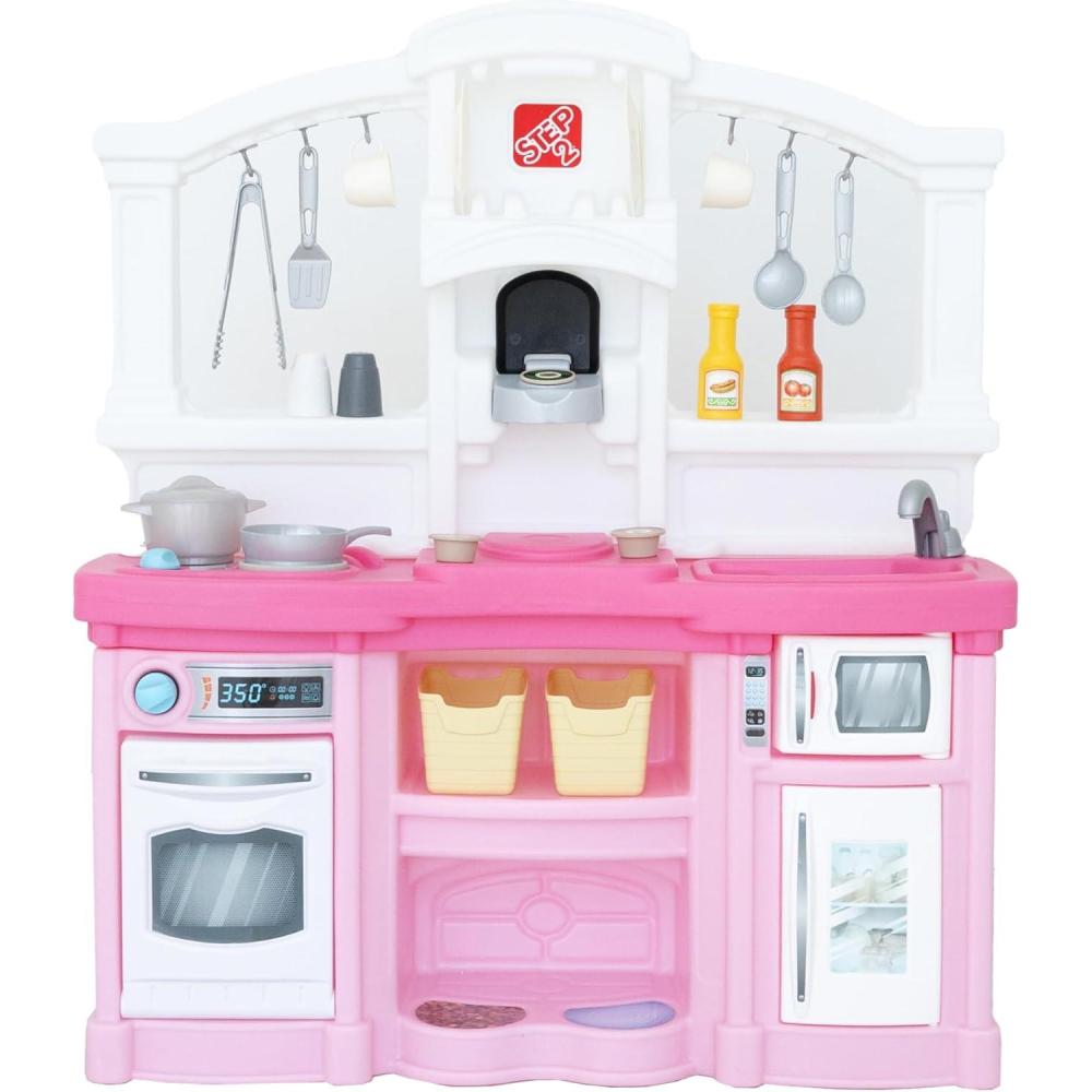 image:imageStep2 Fun with Friends Kids Kitchen Playset IndoorOutdoor Kitchenette with Lights amp Sounds Durable Plastic 25Piece Toy Accessories Toddlers 2 Years GrayPink