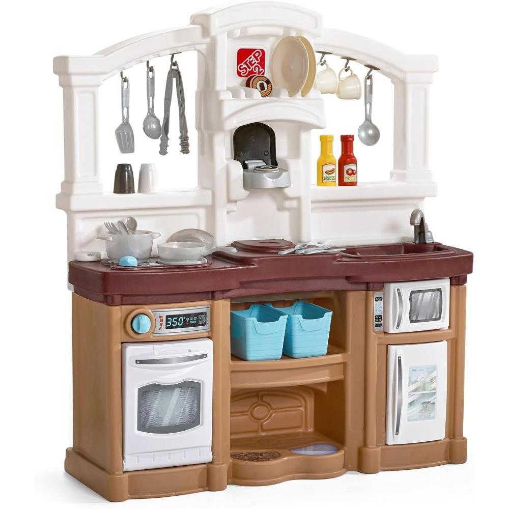 image:imageStep2 Fun with Friends Kids Kitchen Playset IndoorOutdoor Kitchenette with Lights amp Sounds Durable Plastic 25Piece Toy Accessories Toddlers 2 Years GrayTan
