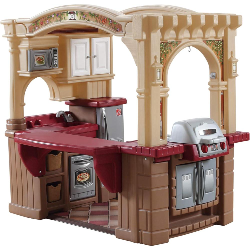 image:imageStep2 Grand Walkin Kitchen amp Grill Kids Playset IndoorOutdoor Kitchenette Interactive Play with Lights and Sounds Durable Plastic 103 Piece Toy Accessories Toddlers 2 Years Old GrayWhiteBrown  Tan
