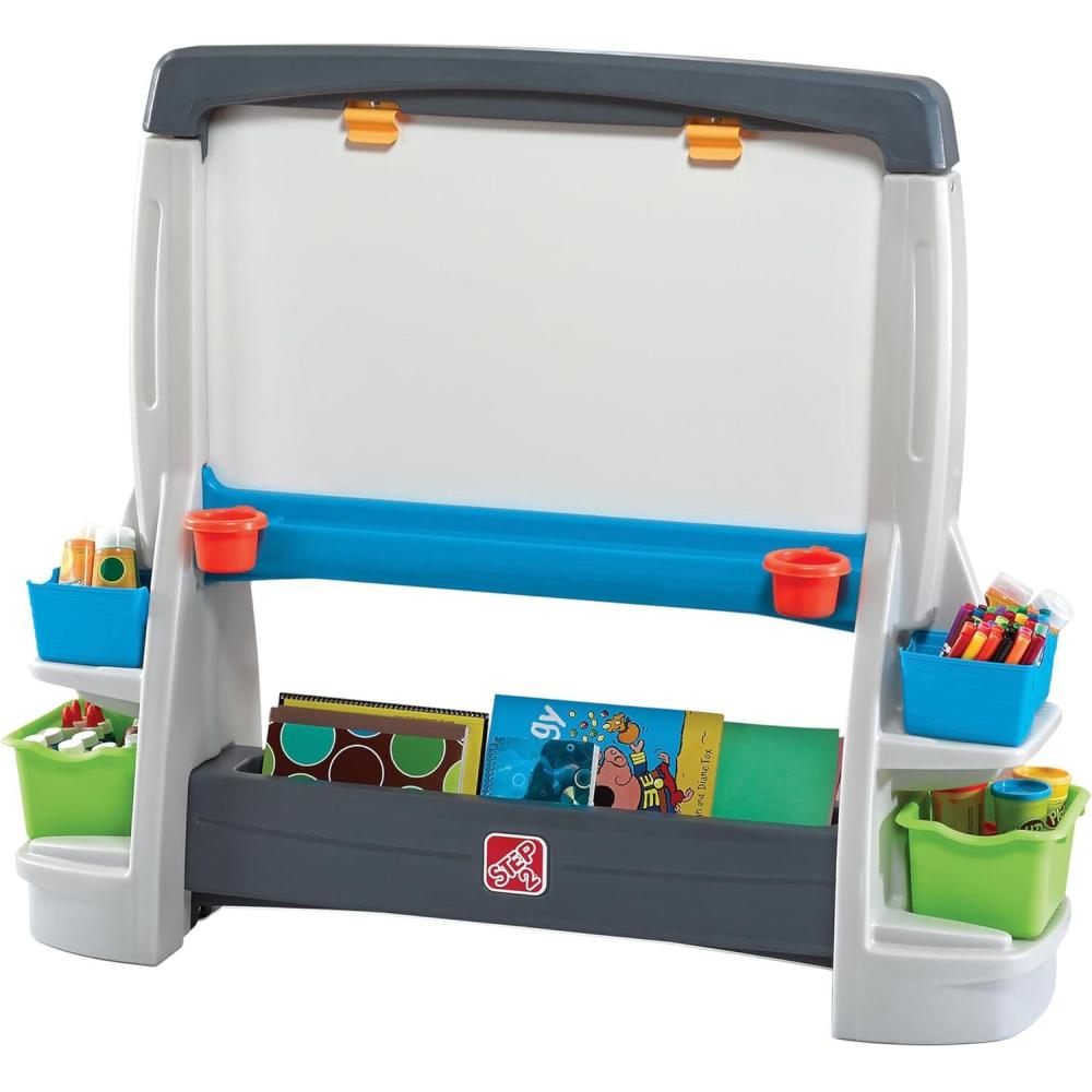 image:imageStep2 Jumbo Art Easel Kids Art Activity Table DoubleSided Dry Erase and Chalkboard Storage Bins and Trays For Toddlers and Preschoolers Ages 3 Years Old