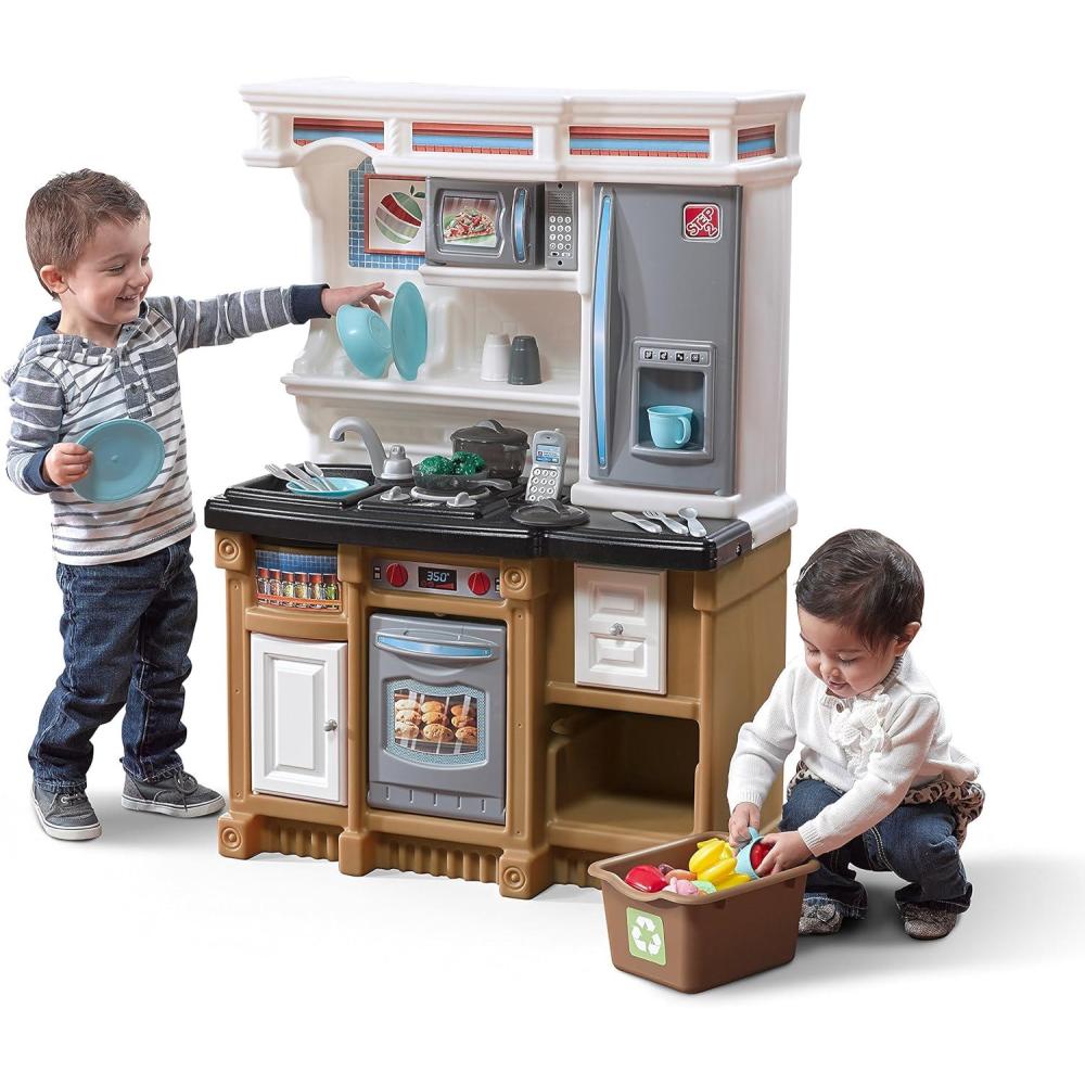 image:imageStep2 Lifestyle Dream Kids Kitchen Playset IndoorOutdoor Kitchenette Interactive Play with Lights and Sounds Made of Durable Plastic 37 Piece Toy Accessories Toddlers 2 Years Old GrayTan