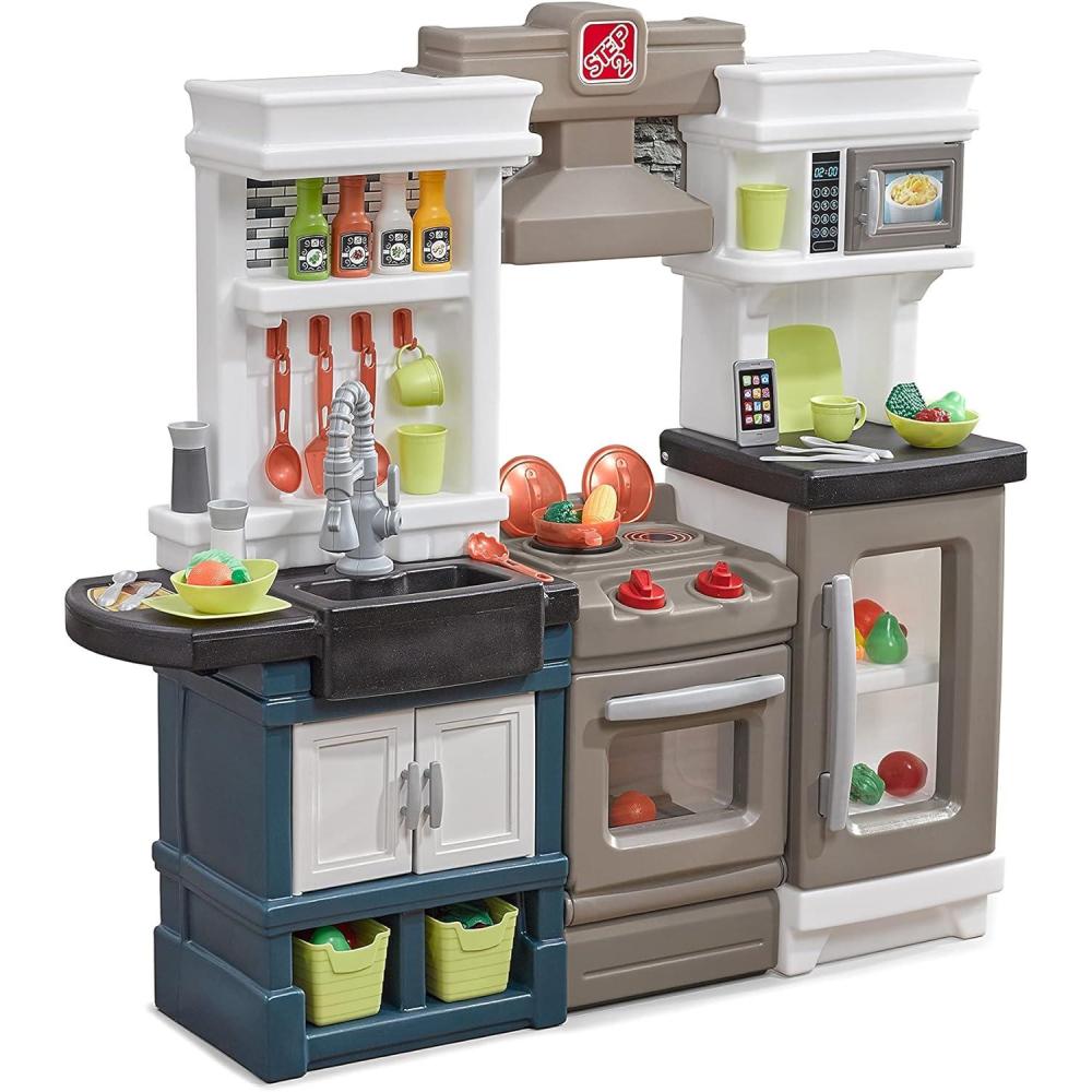 image:imageStep2 Modern Metro Kitchen Set for Kids Includes 30 Toy Kitchen Accessories Interactive Features for Pretend Play IndoorOutdoor Toddler Playset Dimensions 4475 H x 465 W x 135 D