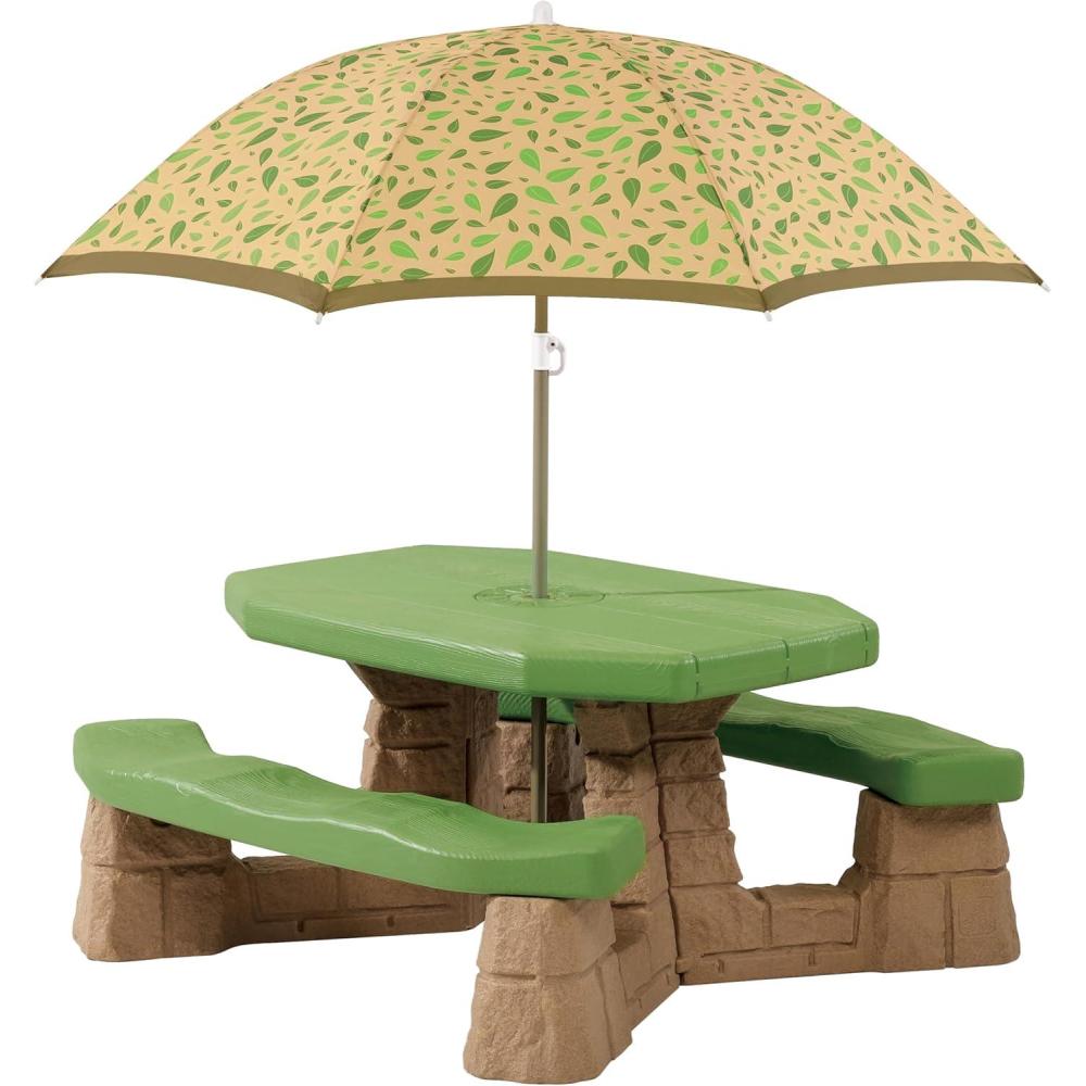 image:imageStep2 Naturally Playful Kids Picnic Table with Removeable Umbrella IndoorOutdoor Toys Fits 6 Children Made of Durable Plastic For Toddlers 3 Years Old Green amp LeavesGreen Leaves
