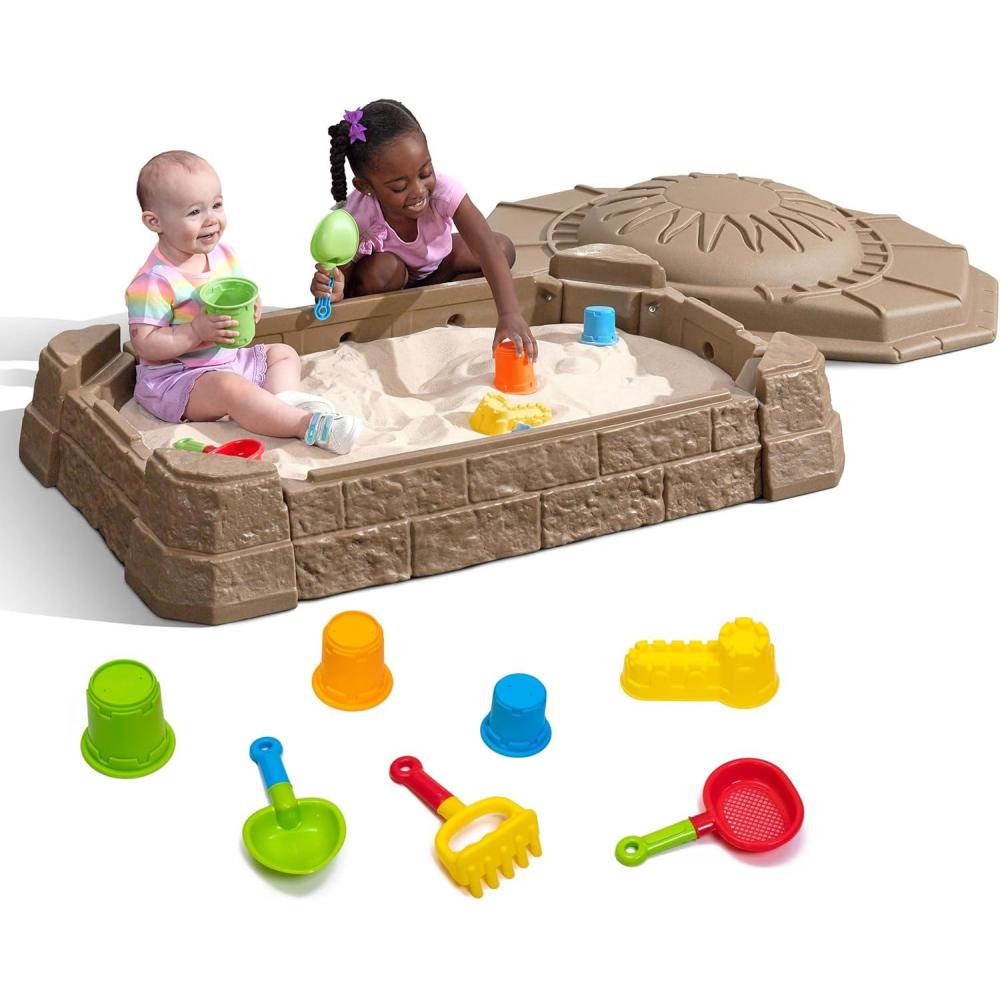 image:imageStep2 Naturally Playful Sandbox II Kids Sand Activity Sensory Play Pit Summer Outdoor Toys 7 Piece Water Toy Accessories for Toddlers 1 Years OldNaturally Playful Sandbox II