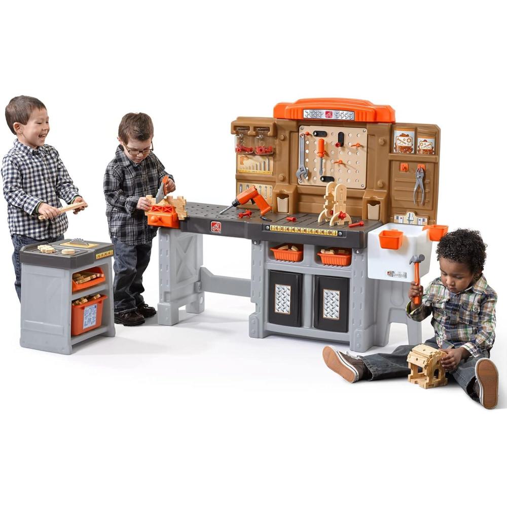 image:imageStep2 Pro Play Kids Workshop with Utility Bench IndoorOutdoor Tool Bench for Children Interactive Play with Sounds Made of Durable Plastic Includes 76 Piece Toy Accessories Toddlers 3 Years Old