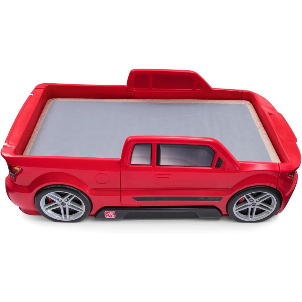 image:imageStep2 Roadster ToddlertoTwin Bed Crib to Twin Transition Race Car Bed Adjustable Ages 3 Years Old Easy Assembly RedRed Truck