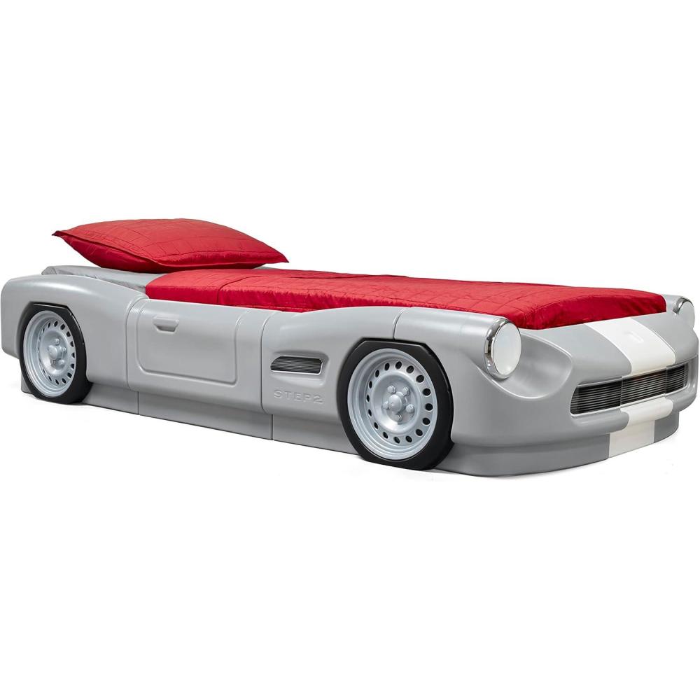 image:imageStep2 Roadster ToddlertoTwin Bed Transition Race Car Bed for Boys amp Girls Adjustable Made of Durable Plastic For Toddlers 3 Years Old Gray