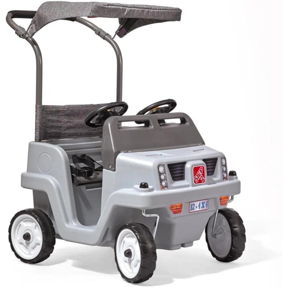 image:imageStep2 SidebySide Push Around SUV 2Seater Kids Push Car with Seat Belts Dual Steering Wheels amp Horns Adjustable Canopy Ages 18 months5 years Max 100 lbs Durable Plastic BlueGray