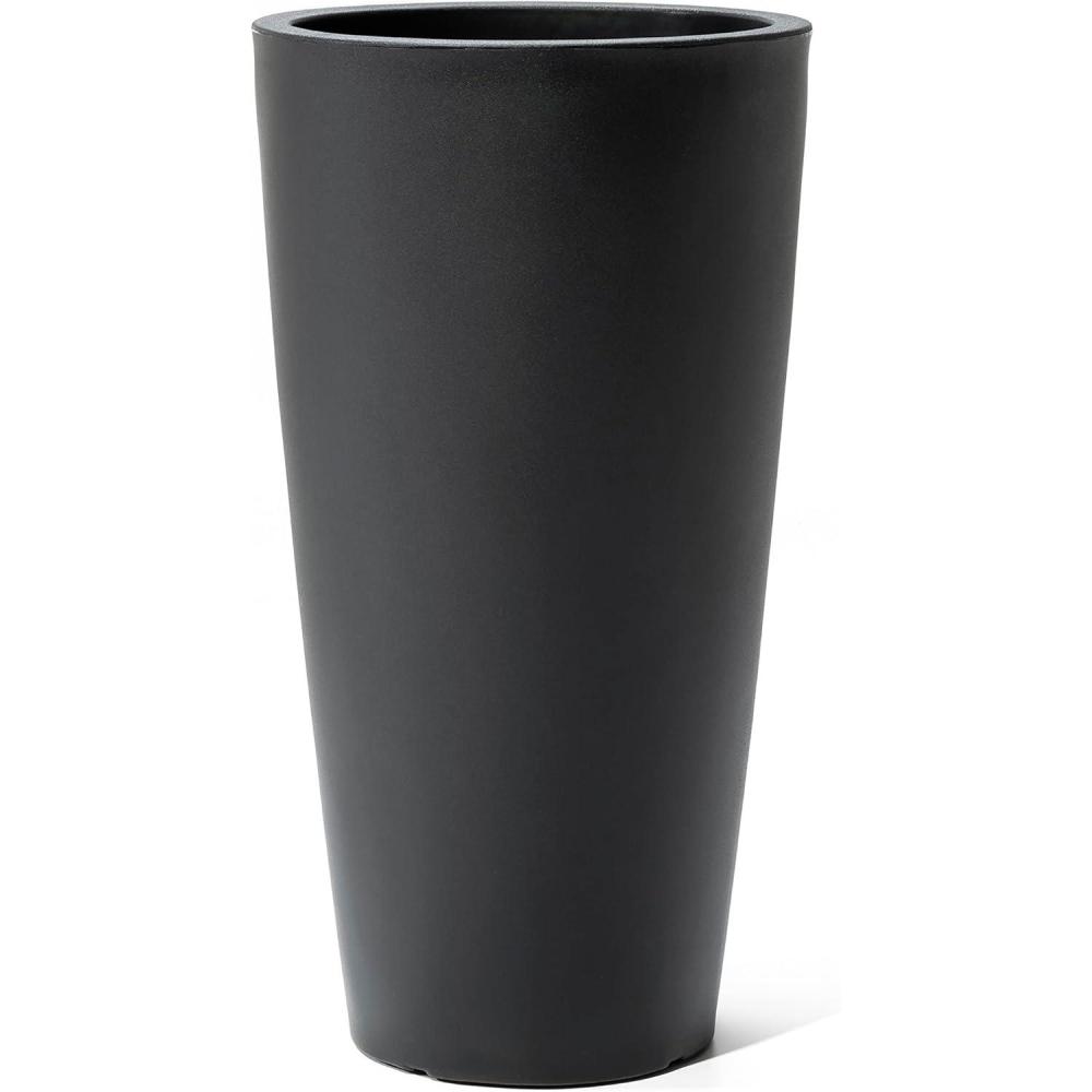 image:imageStep2 Tremont Tall Square Tapered Planter Large Planters for Outdoor Plants Gardening and Flower Pot for Patio or Porch Efficient Drainage Durable Plastic Dark Cedar 2PackOnyx Black