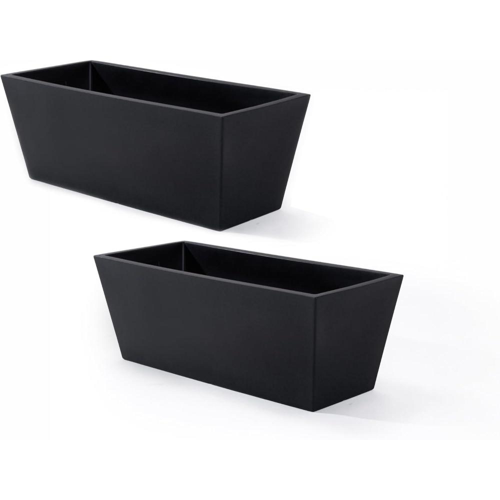 image:imageStep2 Tremont Trough Planter Large Planters for Outdoor Plants Gardening and Flower Pot for Patio or Porch Efficient Drainage Durable Plastic Black 2Pack