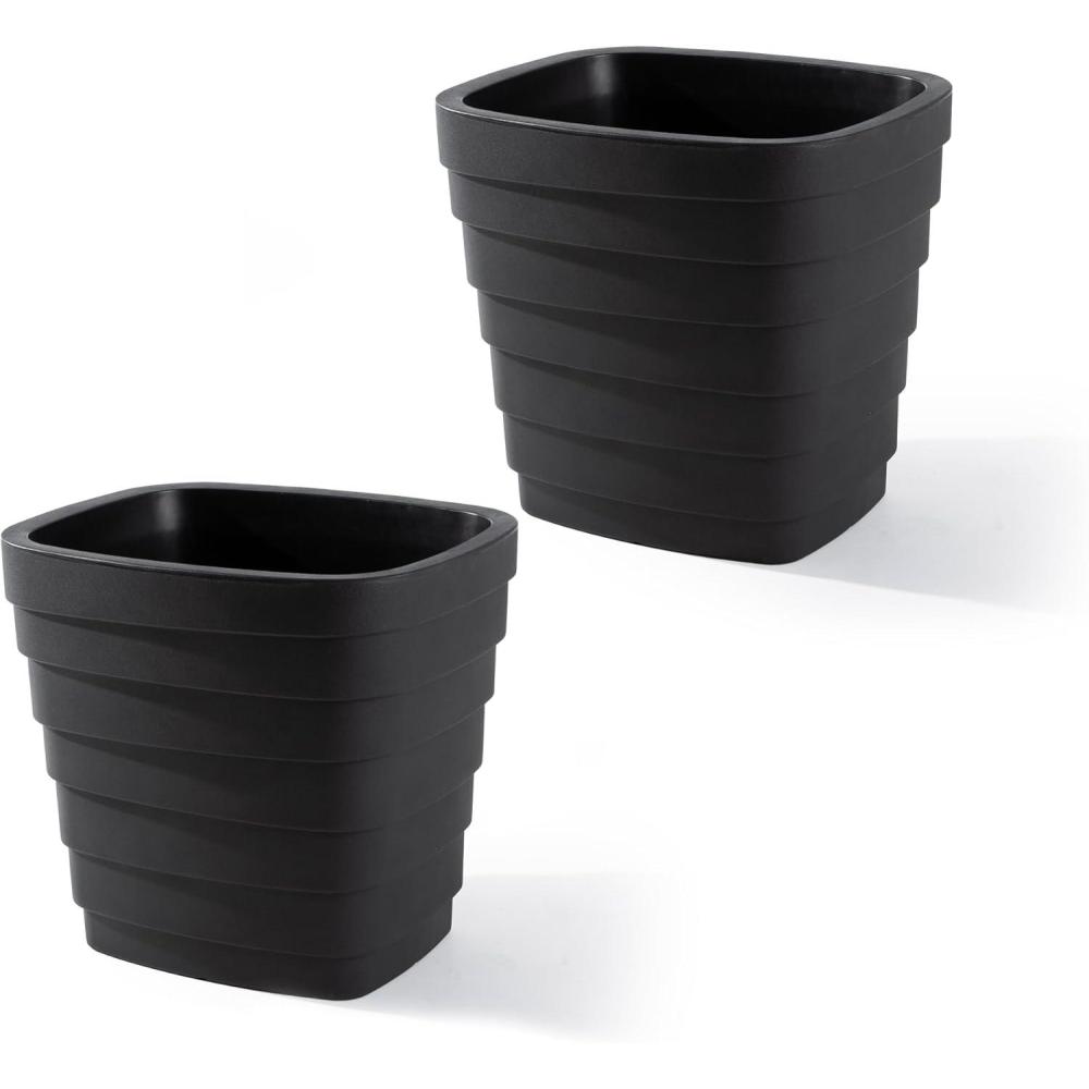 image:imageStep2 Wave 20x24 Planter Large Planters for Outdoor Plants Gardening and Flower Pot for Patio or Porch Efficient Drainage Durable Plastic White 2PackBlack