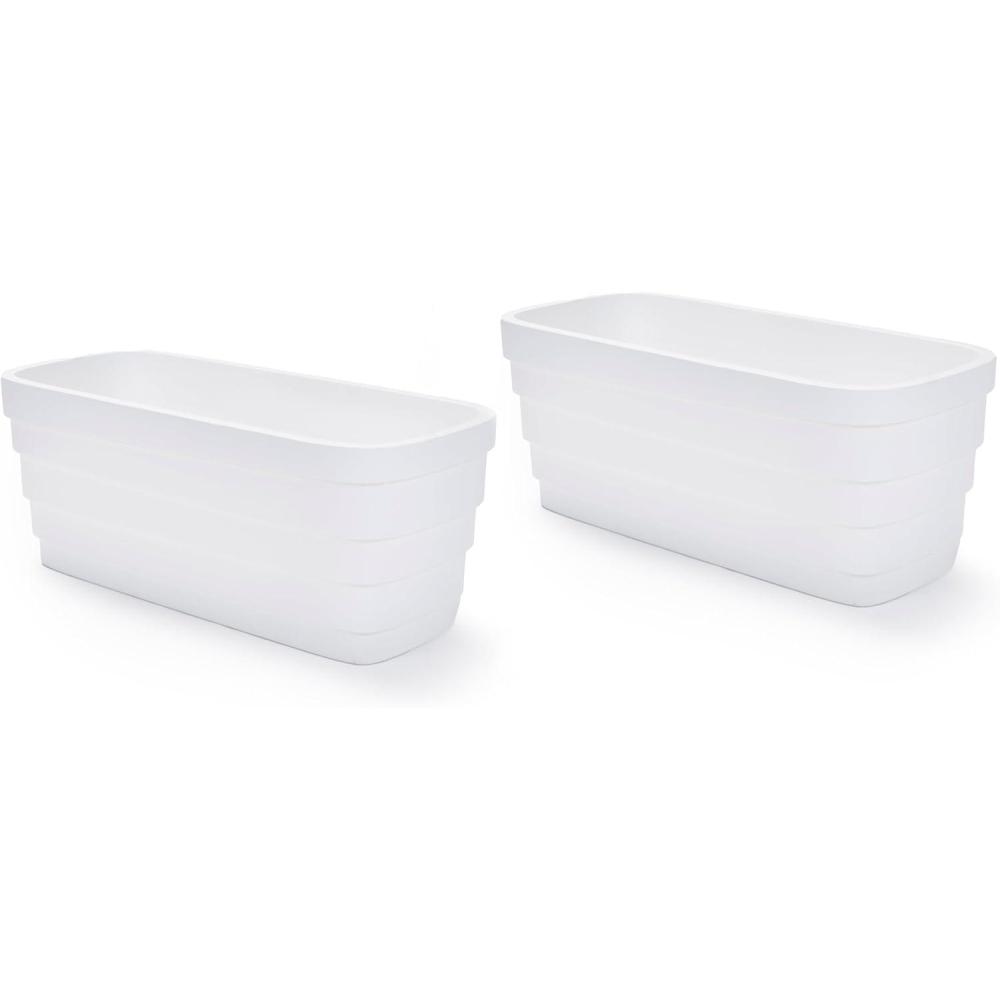 image:imageStep2 Wave Trough Planter Large Planters for Outdoor Plants Gardening and Flower Pot for Patio or Porch Efficient Drainage Durable Plastic White 2PackWhite